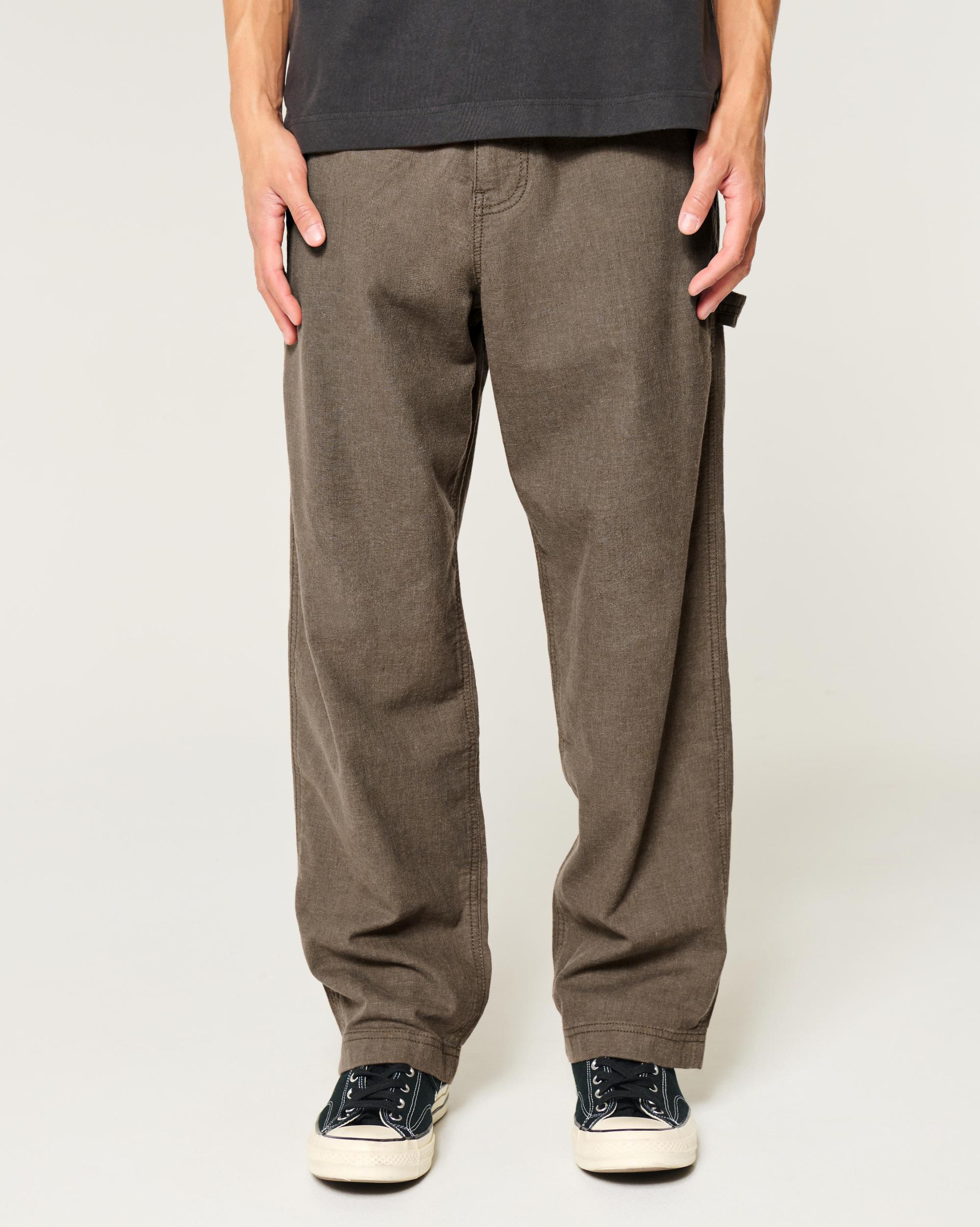 Linen-Blend Baggy Carpenter Pants Product Image