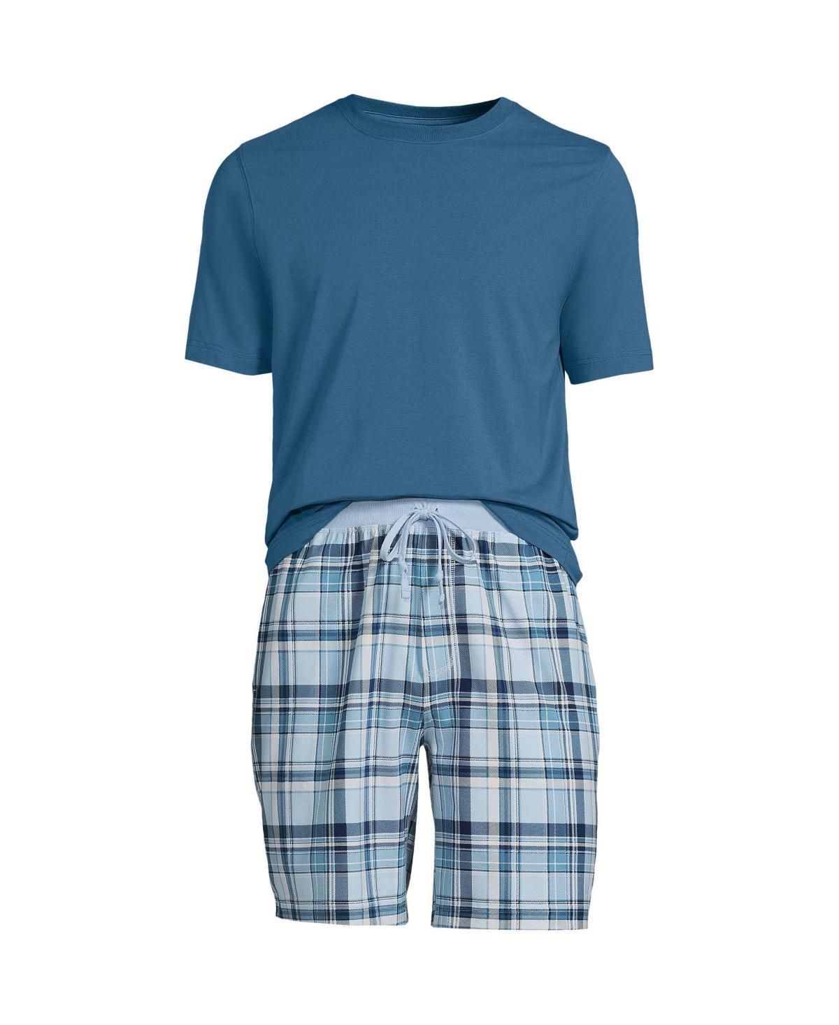 Men's Lands' End Knit Jersey Shorts Pajama Set, Size: Small, Blue Navy Plaid Product Image