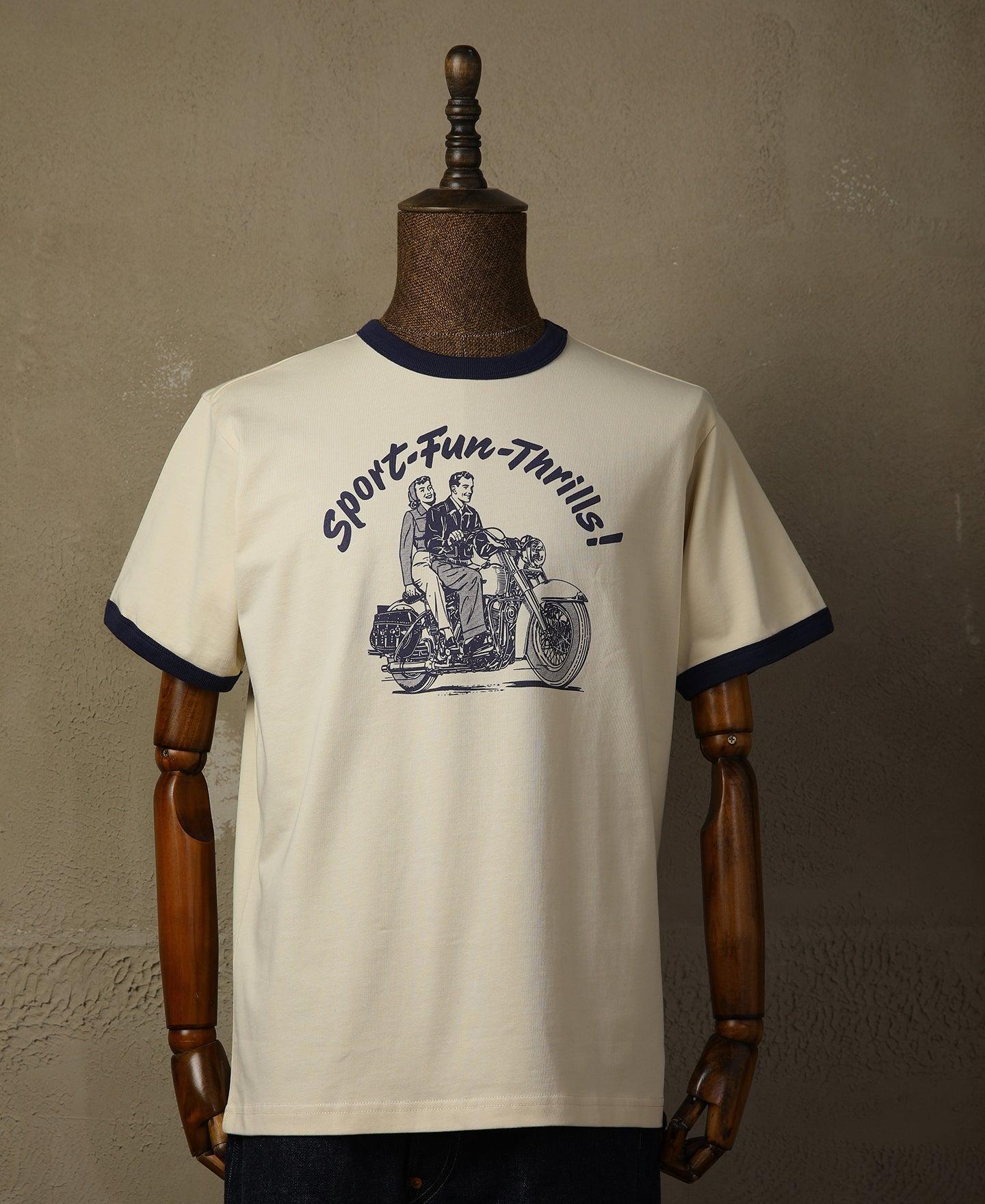 Retro Motorcycle Rider Printed T-Shirt - Apricot Product Image
