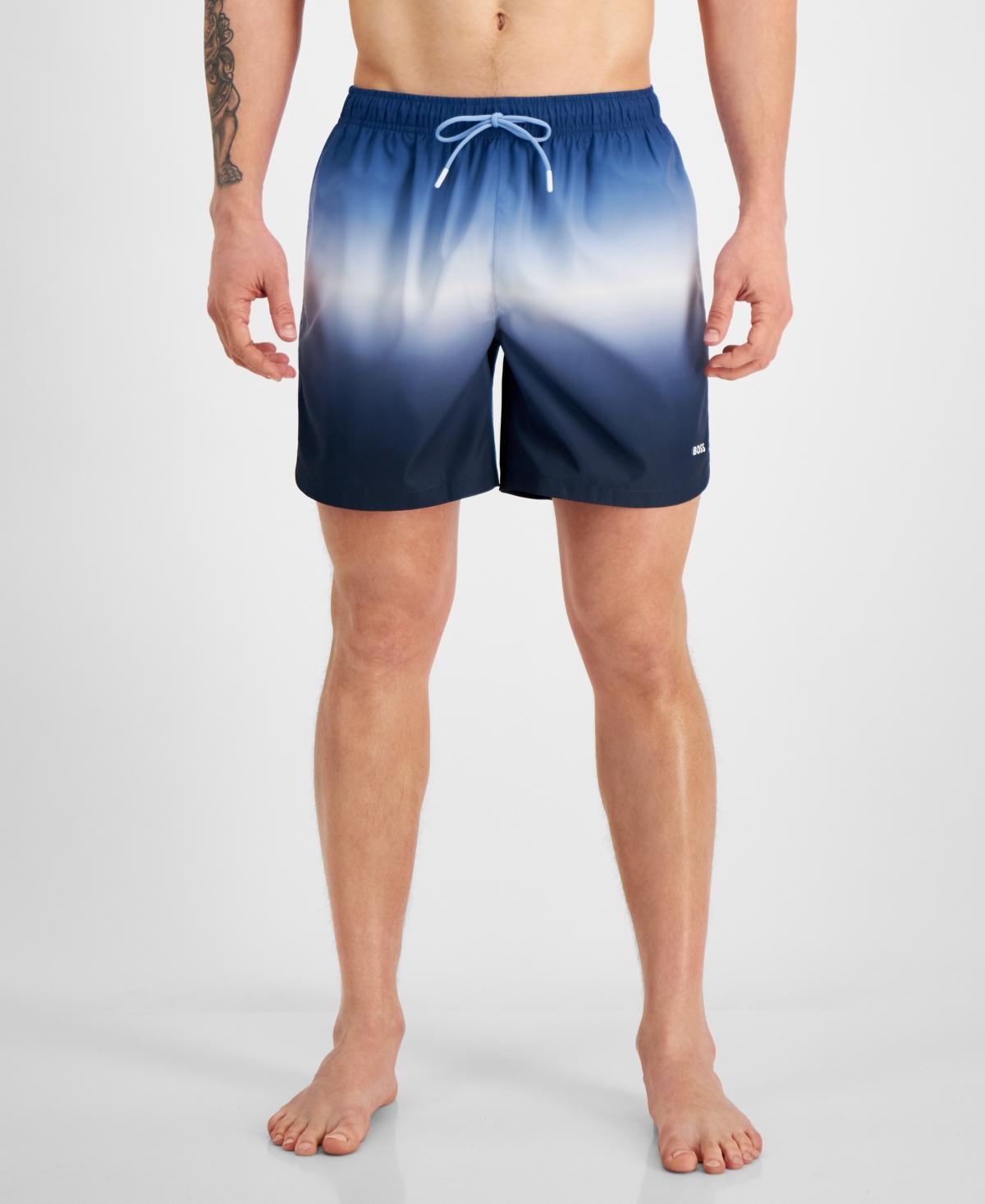 HUGO BOSS Boss By  Mens Beach Logo Graphic Tank Sum Ombre Swim Trunks Created For Macys In Navy Blue Product Image