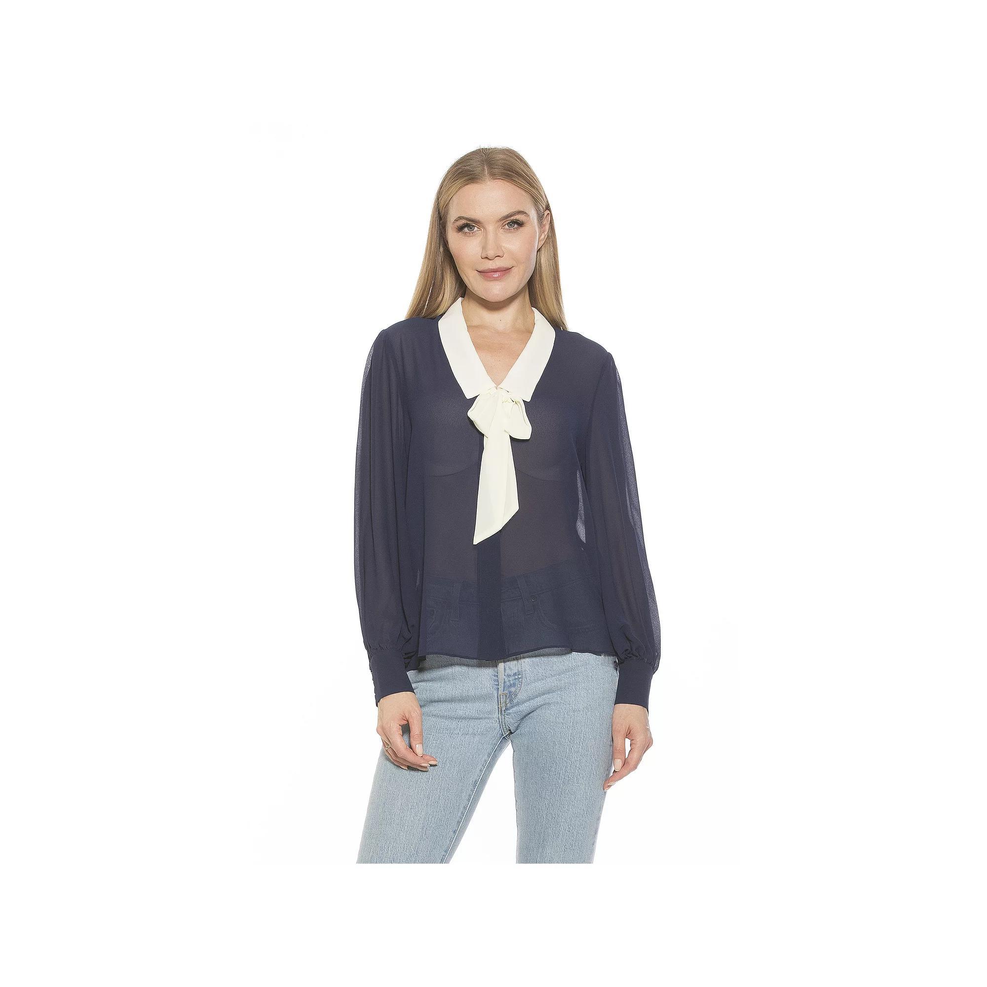 Women's ALEXIA ADMOR Serena Dropped Collar Blouson Sleeve Blouse, Size: 8, Navy Ivory Product Image