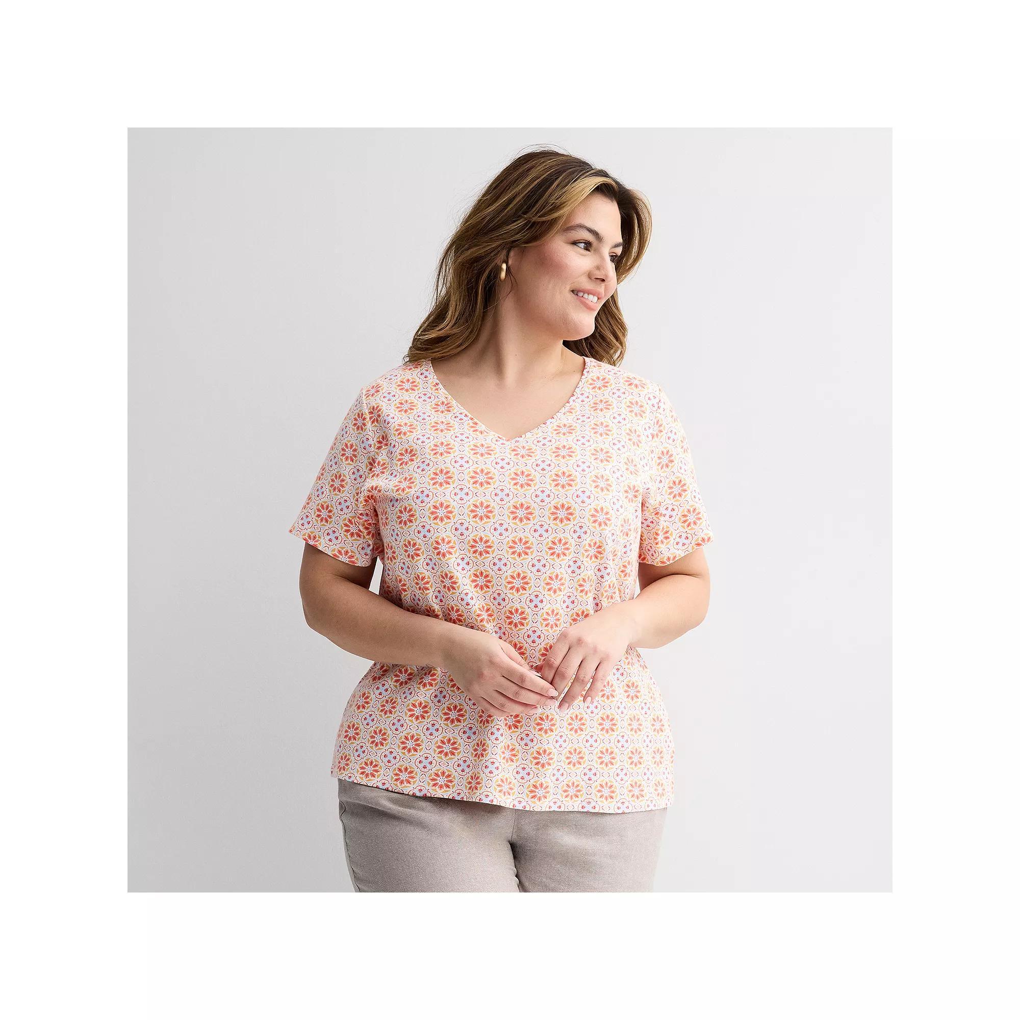 Plus Size Croft & Barrow® Essential V-Neck Top, Women's, Size: 4XL, Blue Wave Stripe Product Image