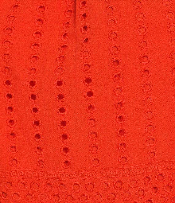 Gibson & Latimer Eyelet Woven Ruched Mock Neck Sleeveless Tie at Waist Tiered A-Line Flounce Maxi Dress Product Image