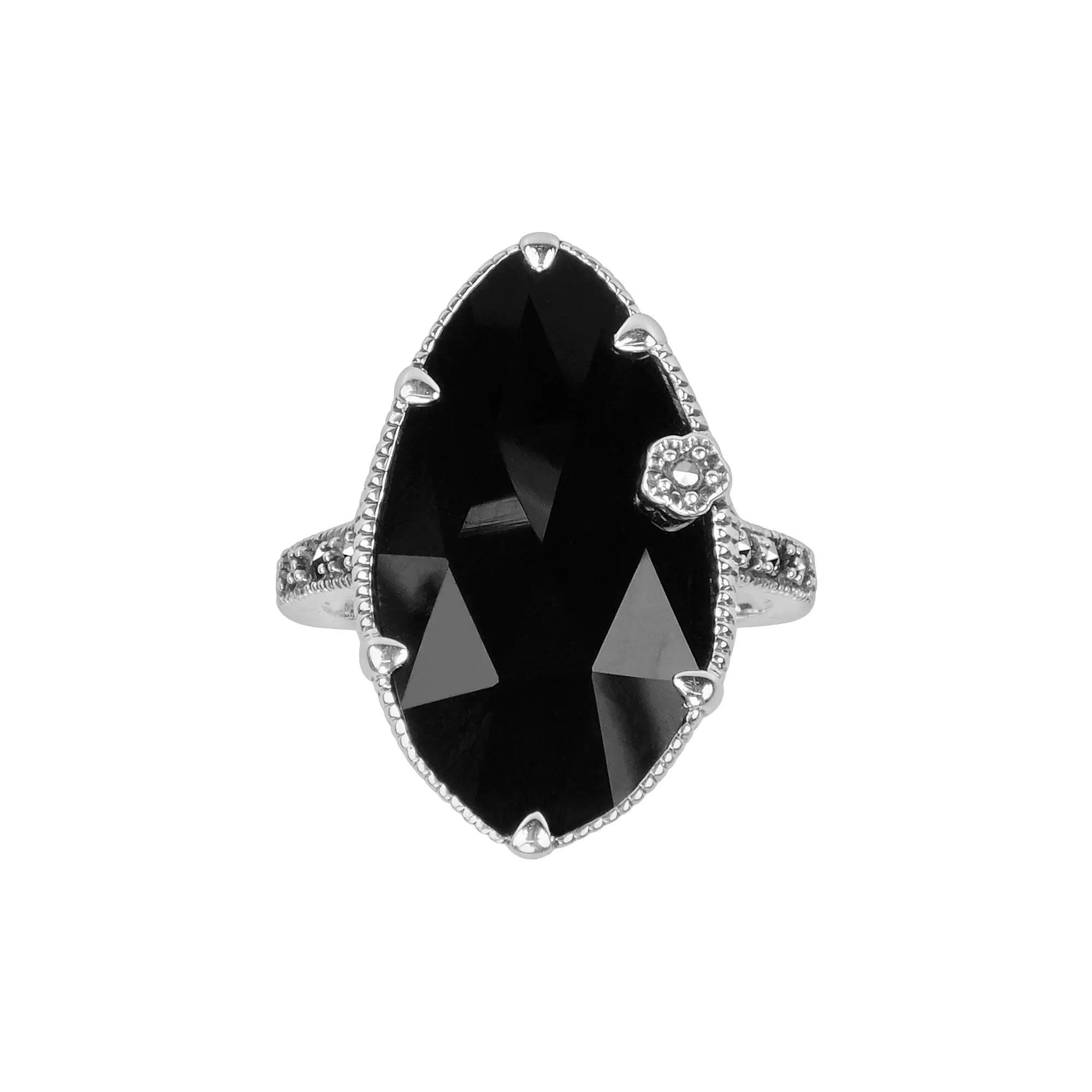 Lavish by TJM Sterling Silver Onyx Flower Ring, Women's, Size: 6, Black Product Image