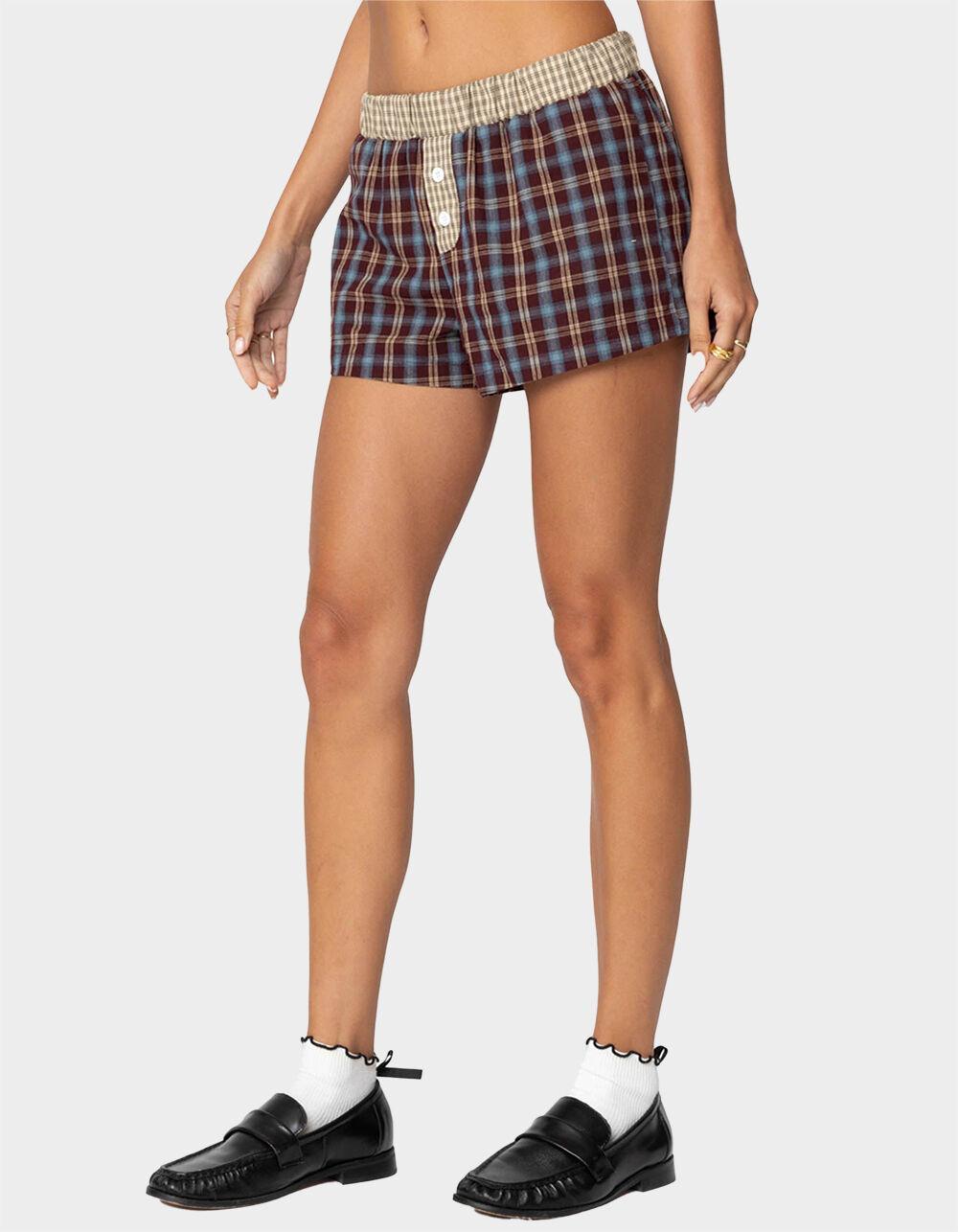 EDIKTED Mixed Plaid Boxer Shorts Product Image