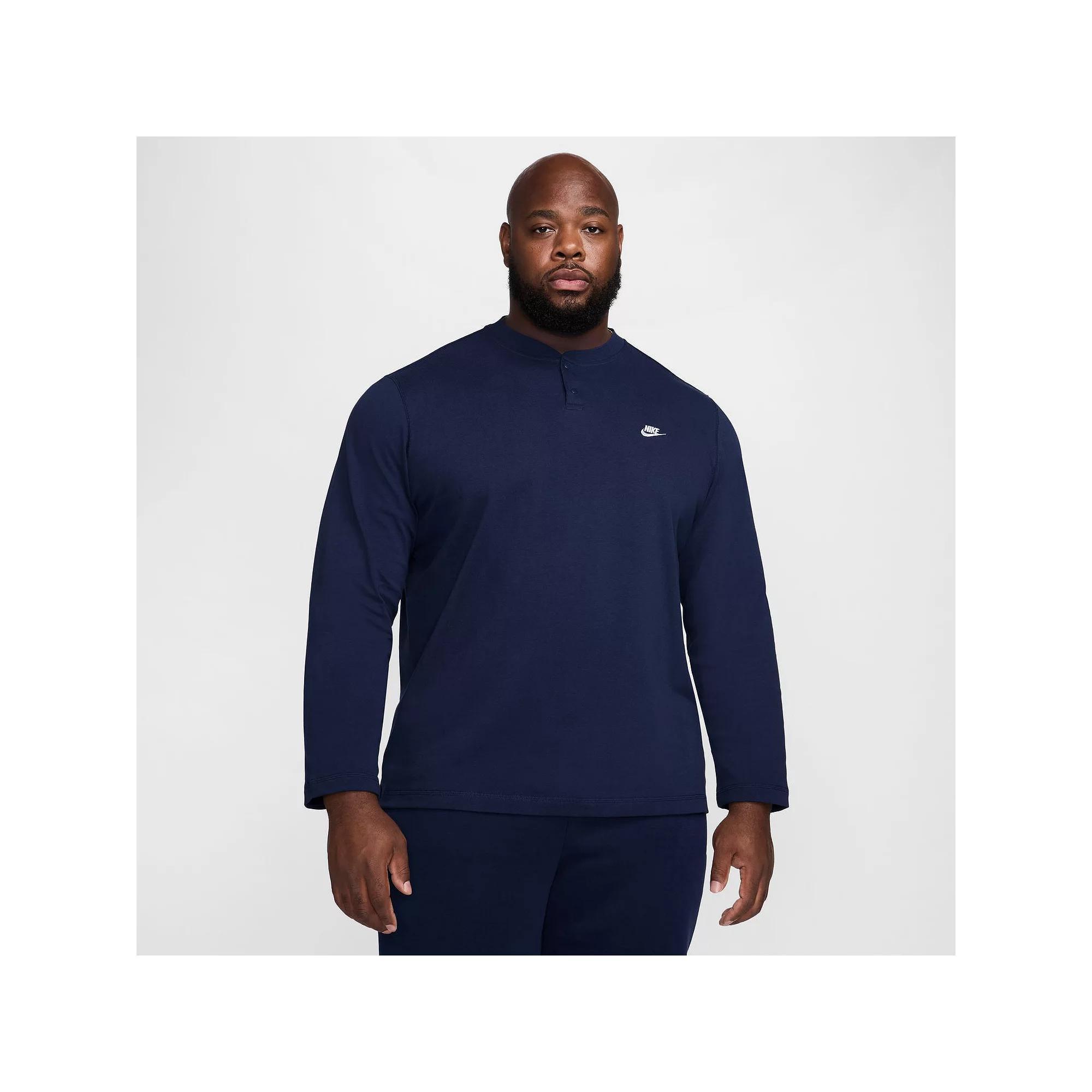 Men's Nike Club Fleece Long Sleeve Henley, Size: Medium, Black Product Image