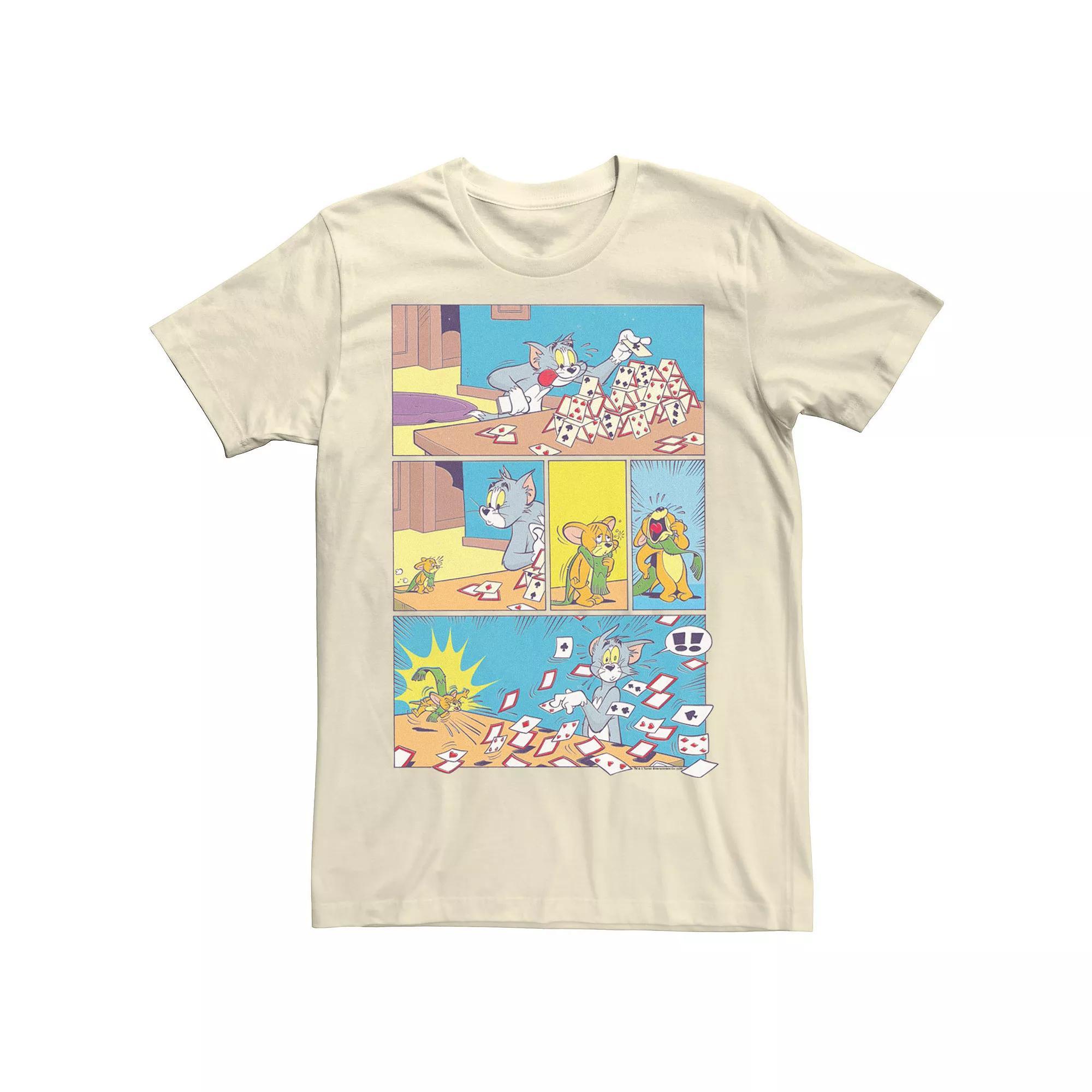 Men's Tom And Jerry House Of Cards Comic Strip Tee, Size: 3XL, Natural Product Image