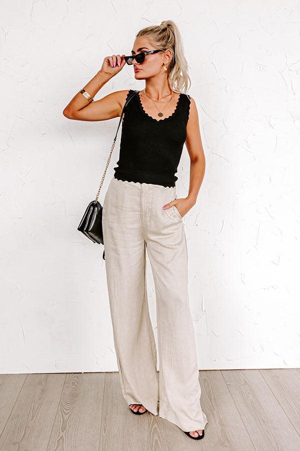 The Riley High Waist Chambray Trousers in Stone Product Image