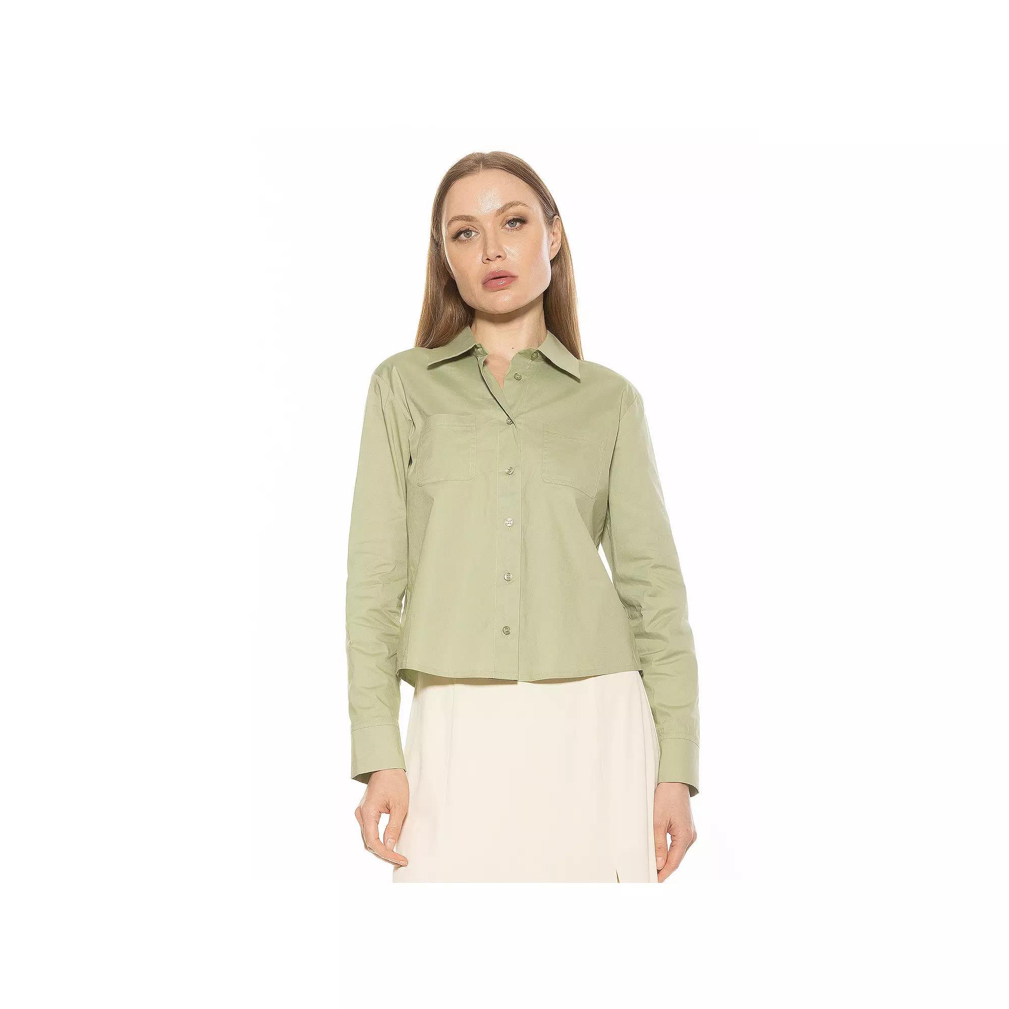 Women's ALEXIA ADMOR Roxanne Long Sleeve Collared Shirt, Size: XS, Black Product Image