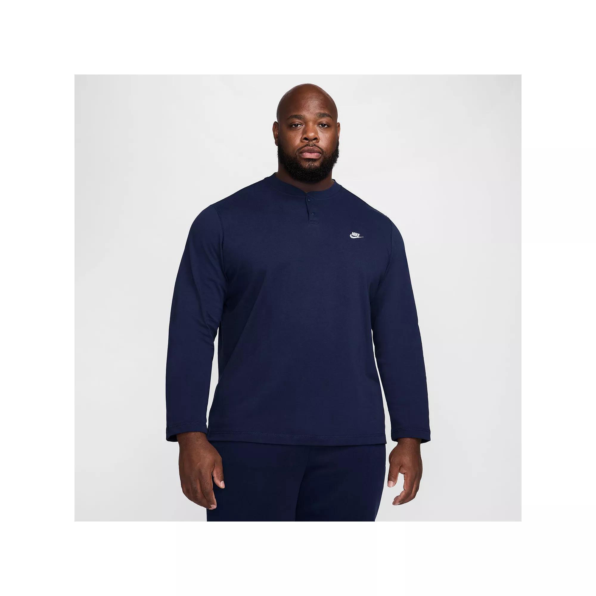 Men's Nike Club Fleece Long Sleeve Henley, Size: Medium, Black Product Image