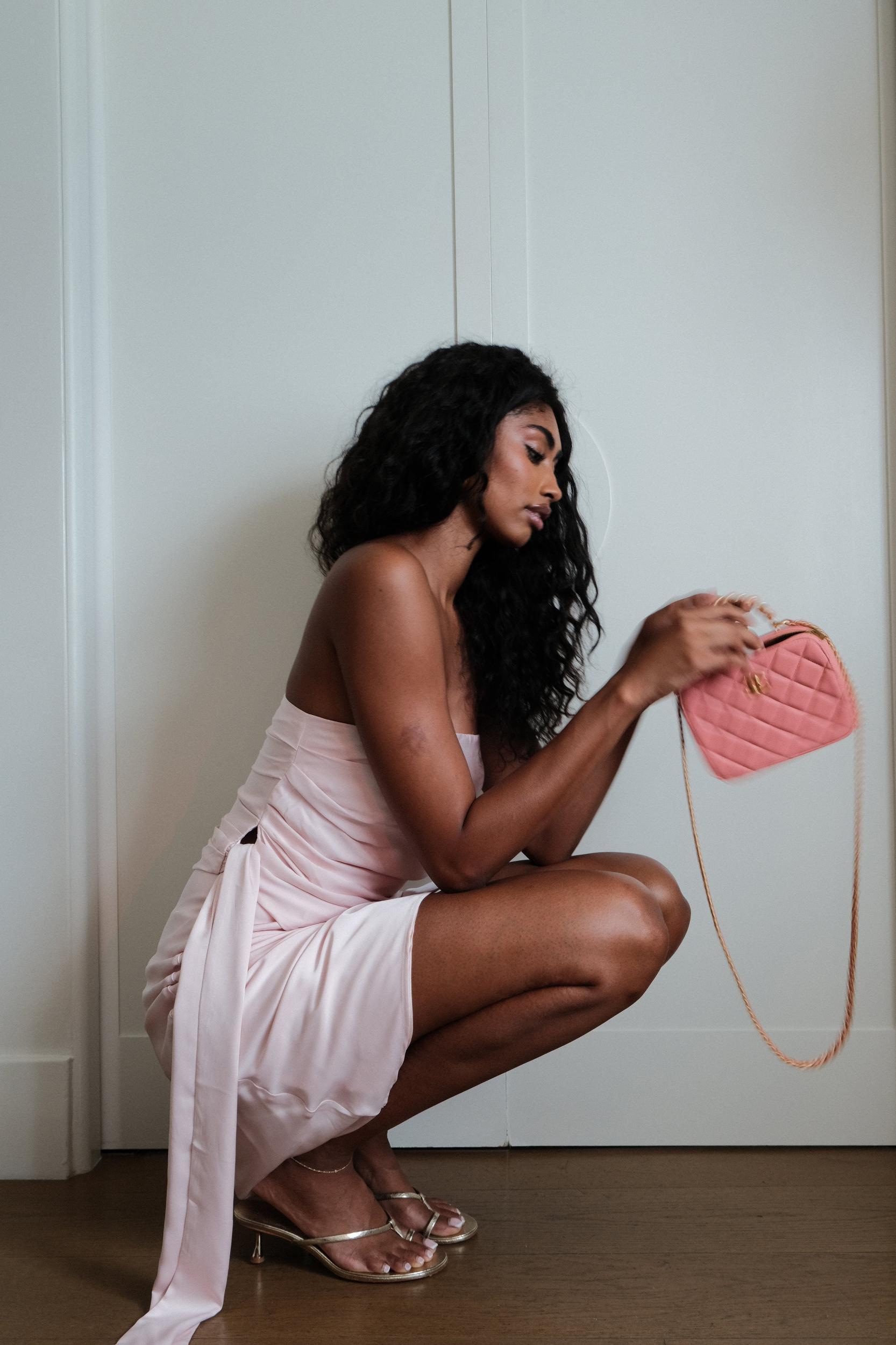 Allegra Satin Ruched Strapless Top - Pale Pink Product Image