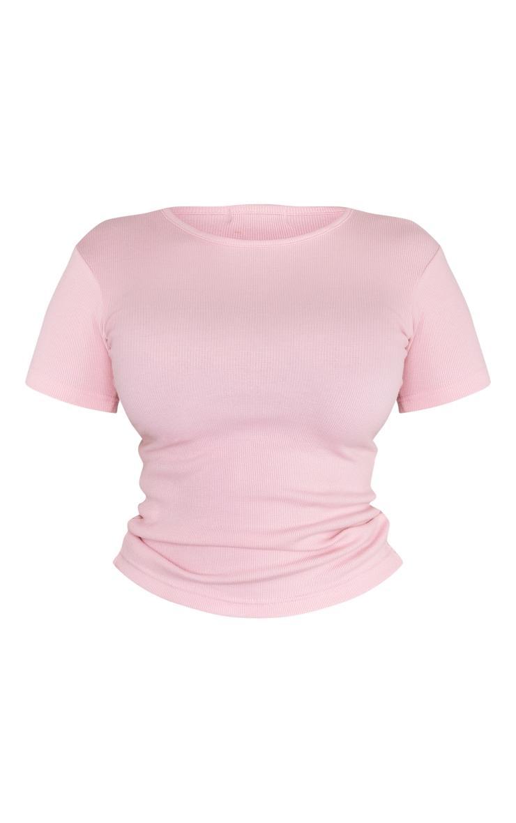 Pink Ribbed Short Sleeve T Shirt Product Image