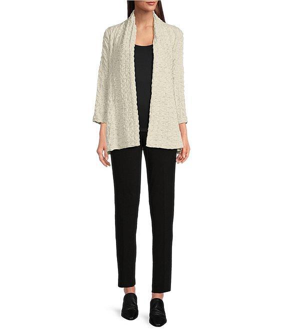 Ali Miles Textured Knit Open Front 3/4 Sleeve Cardigan Product Image