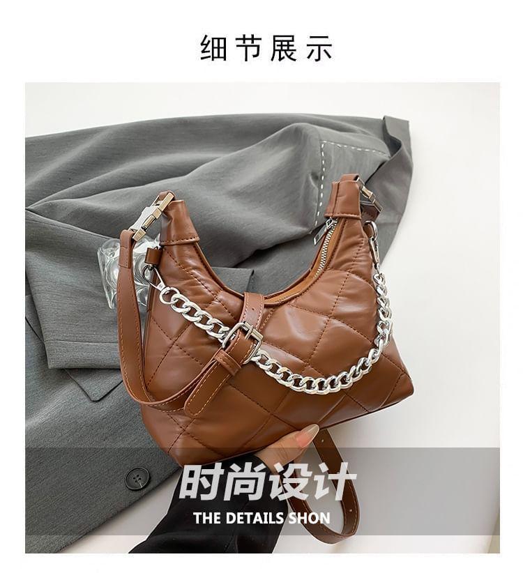 Quilted Chain Detail Faux Leather Crossbody Bag Product Image
