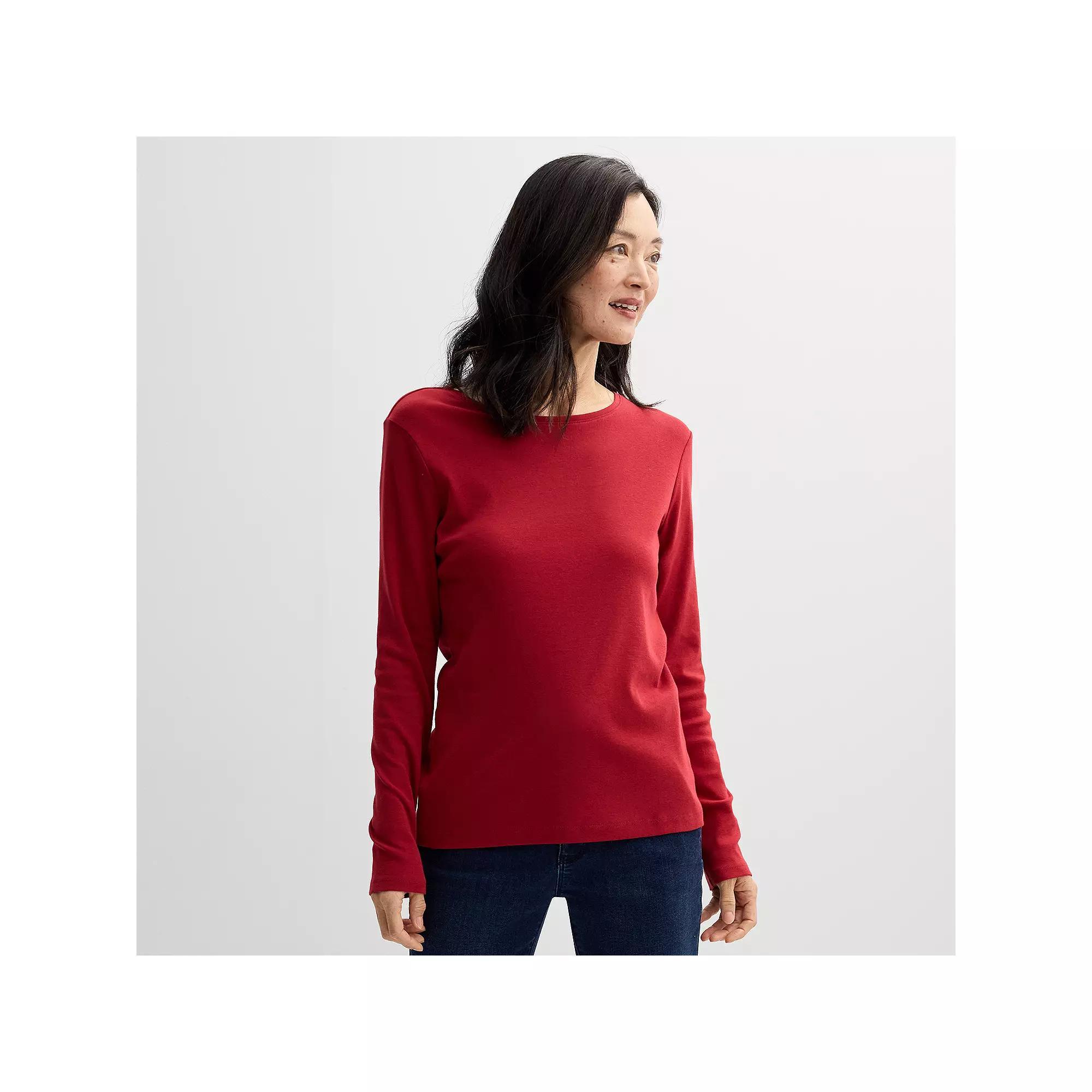 Women's Croft & Barrow® Essential Long-Sleeve Crewneck Tee, Size: Large, Red Product Image