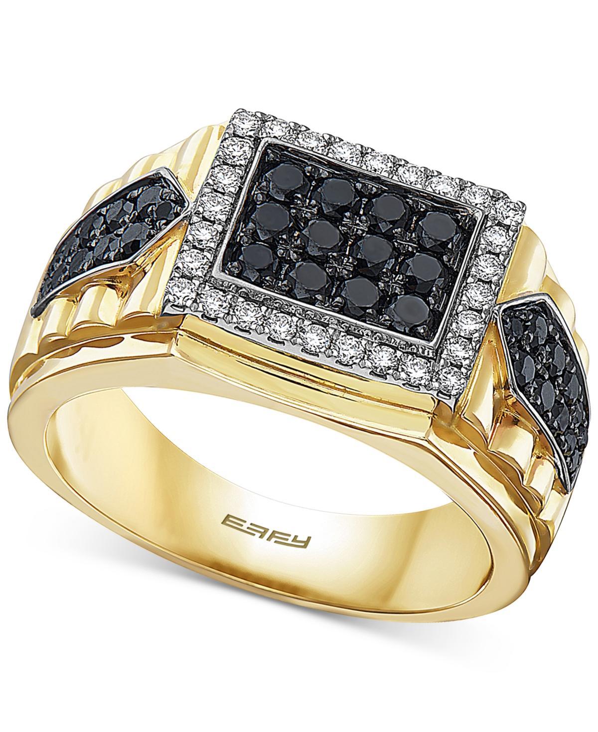 Bloomingdales Fine Collection Mens Black & White Diamond Ring in 14K White & Yellow Gold Product Image