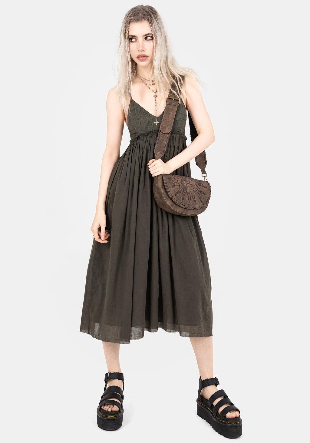 Thyme Cotton Plunge Neck Cami Midi Dress Product Image