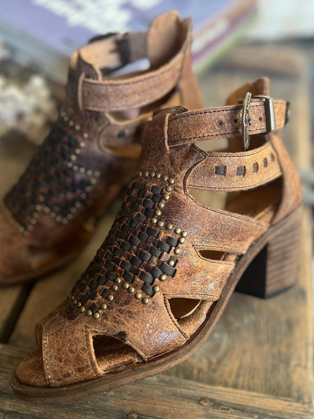 Agave Sky Open Toe Leather Studded Heel Sandal Product Image