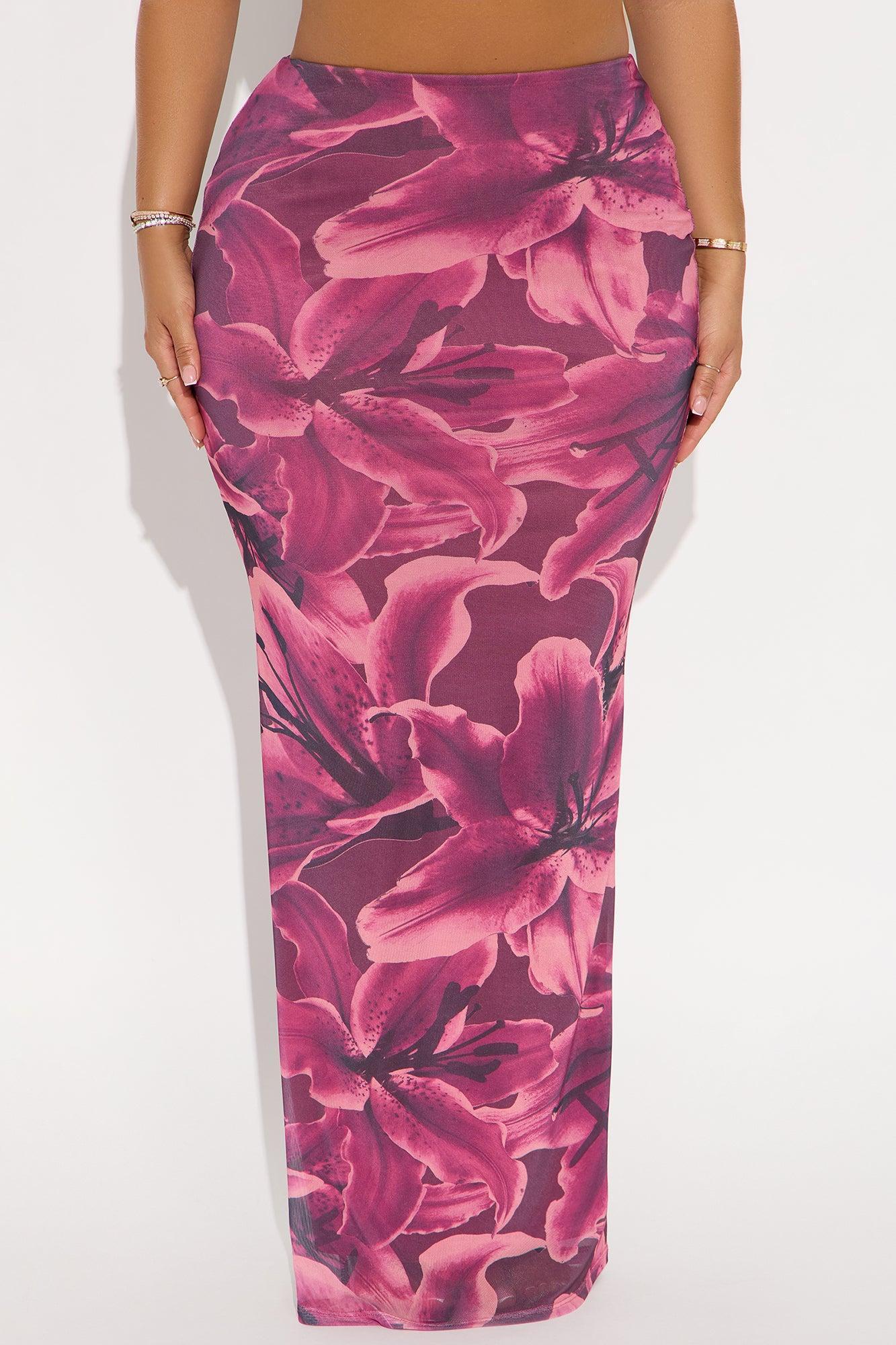 Late Nights In Santorini Floral Mesh Maxi Skirt - Purple/combo Product Image