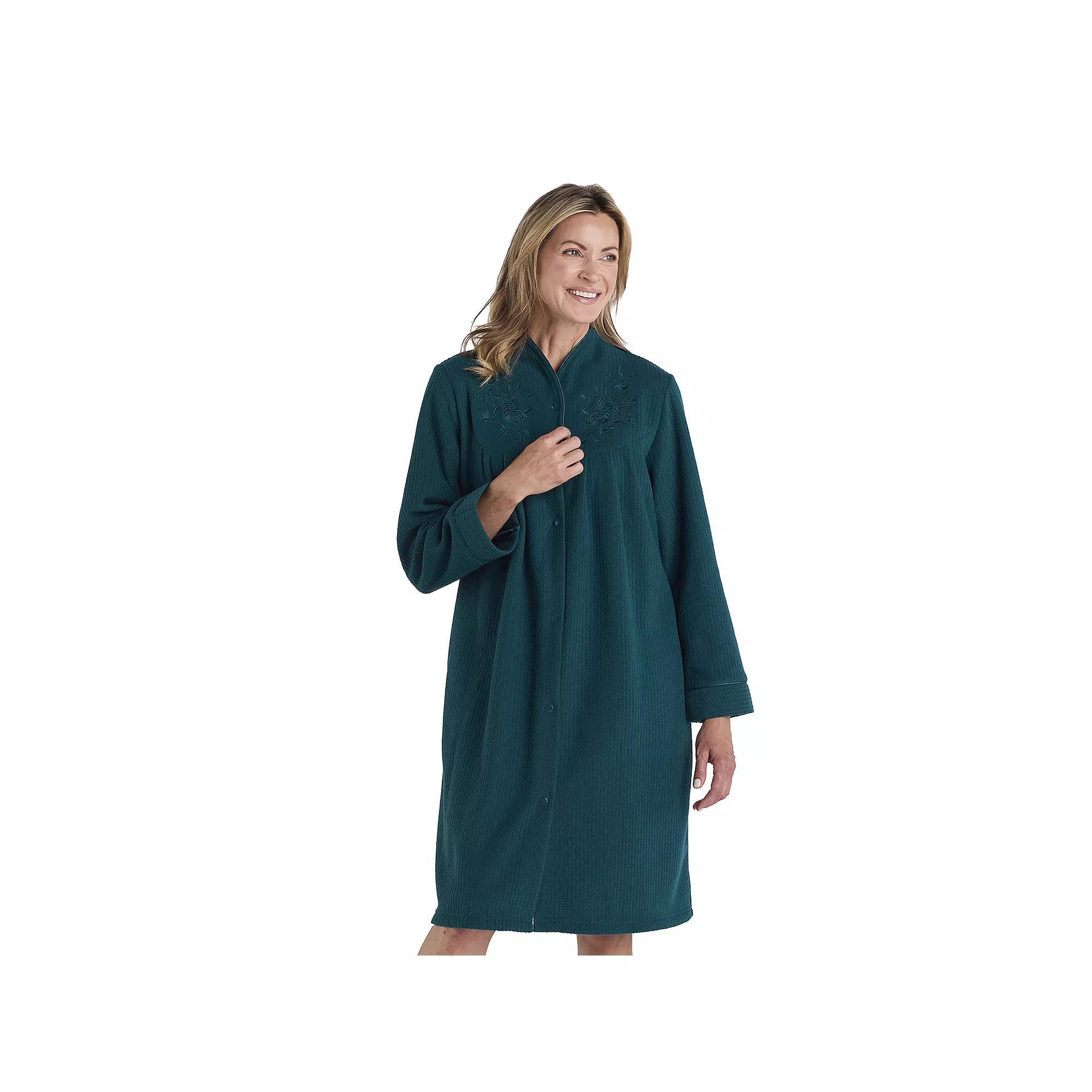 Petite Miss Elaine Essentials Brushed Back Terry Short Snap Robe, Women's, Size: Large Petite, Green Product Image