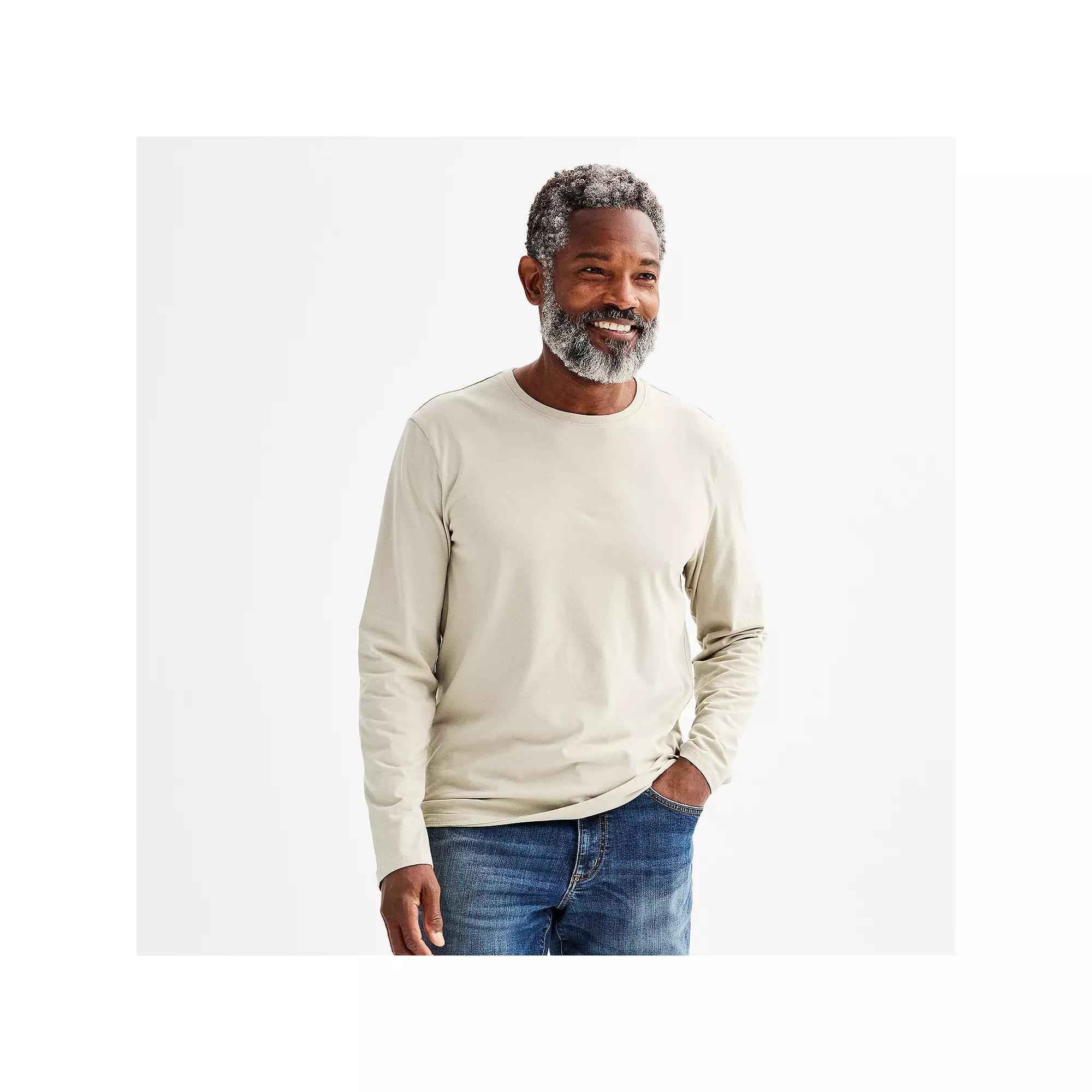 Men's Apt. 9® Premier Flex Long Sleeve Crewneck Tee, Size: Medium, Modern White Product Image