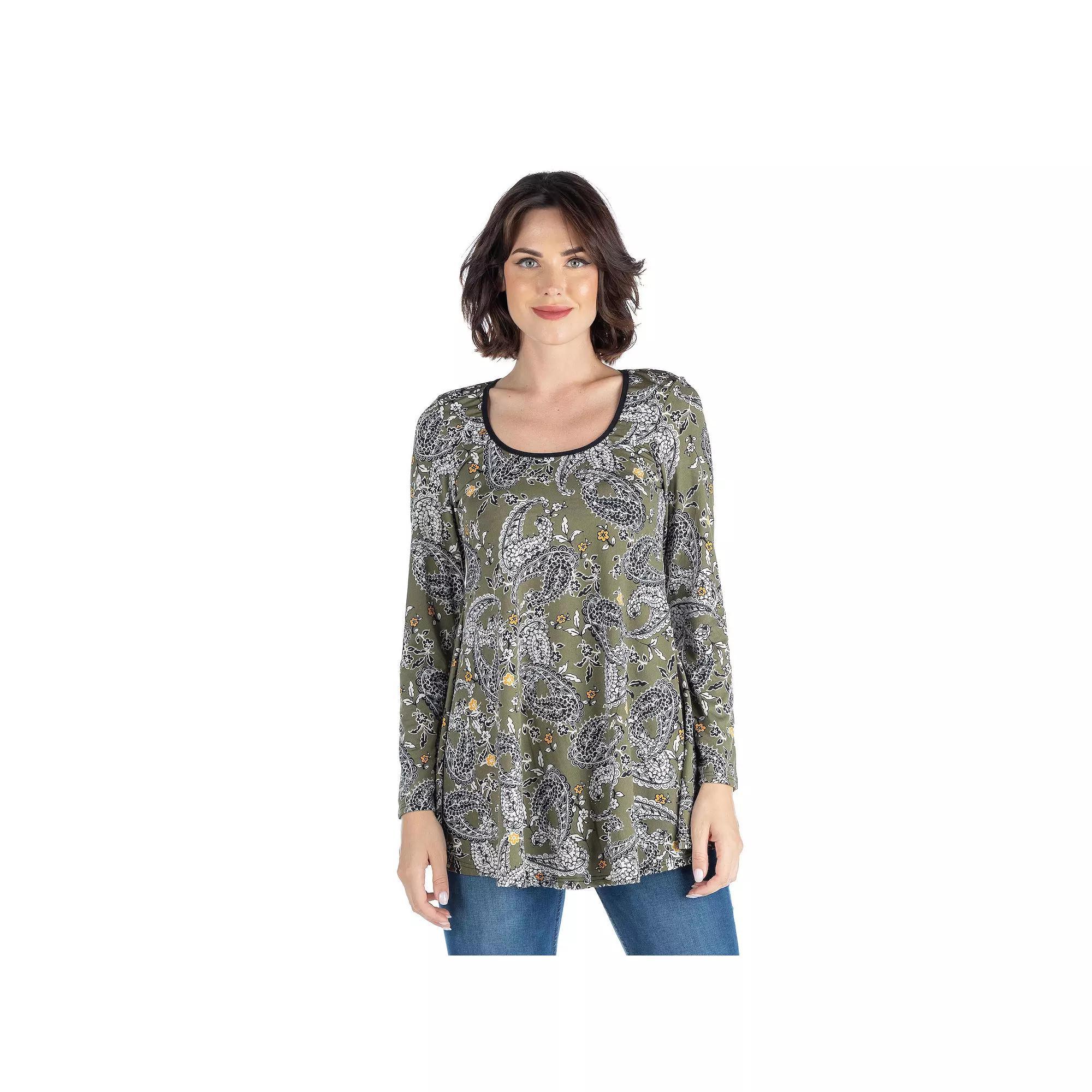 Women's 24Seven Comfort Apparel Paisley Tunic Top, Size: Small, Green Team Product Image