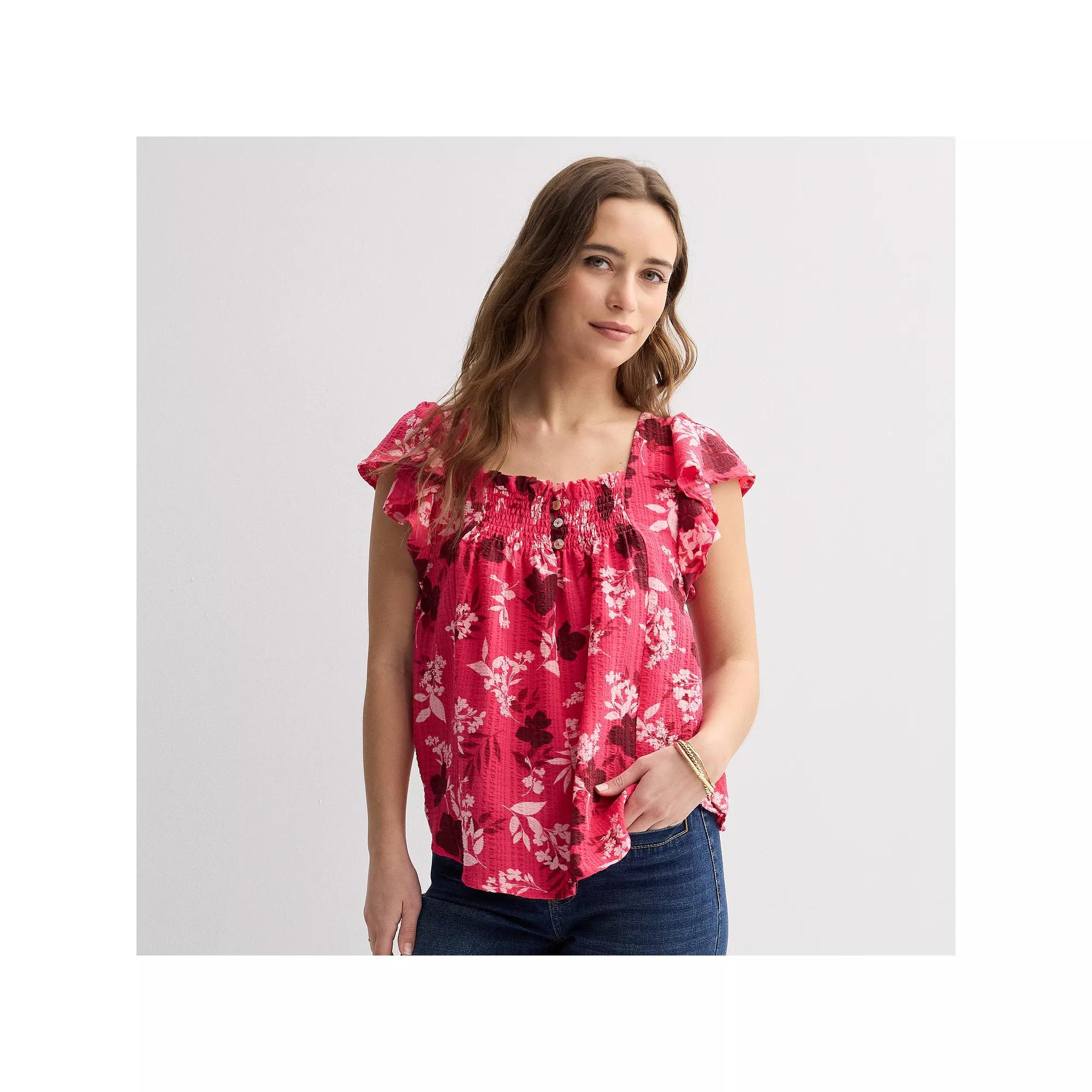 Women's Draper James Flutter Sleeve Smocked Top, Size: Small, Raspberry Team Product Image