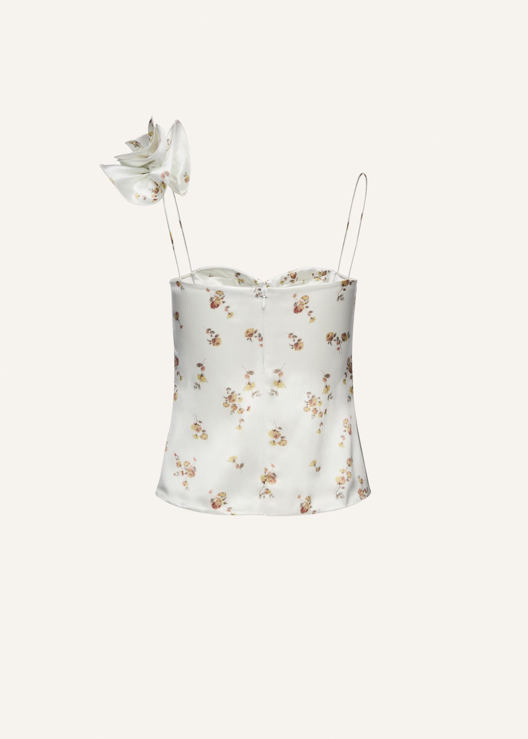 Flower appliqué silk tank in cream print Product Image