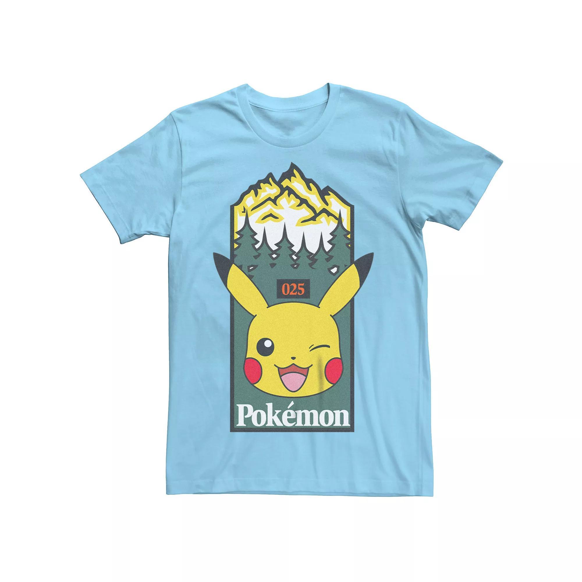Men's Pokemon Pikachu Forest Mountains Box Face Tee, Size: Medium, Light Blue Product Image