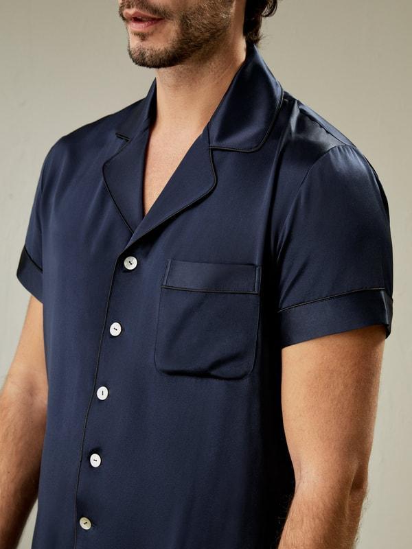 Contrast Trim Short Silk Pajama Set Product Image