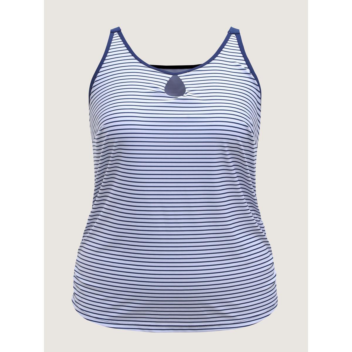 Plus Size Striped Neck Cut-Out Swim Top Women's Swimwear Indigo Beach Cut-Out High stretch Bodycon U-neck Curve Swim Tops BloomChic 14-16/1X Product Image