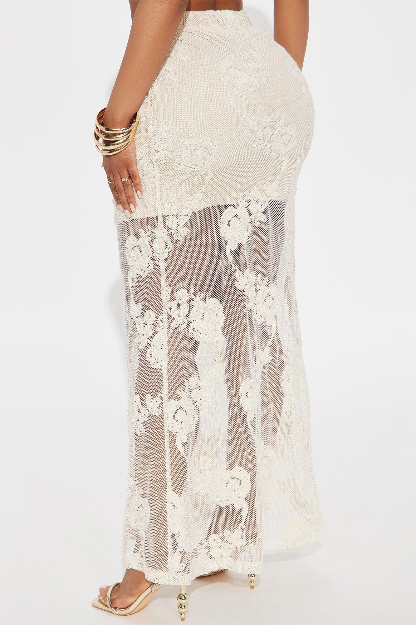 Vacation Vibes Embroidered Crochet Maxi Skirt - Natural Product Image