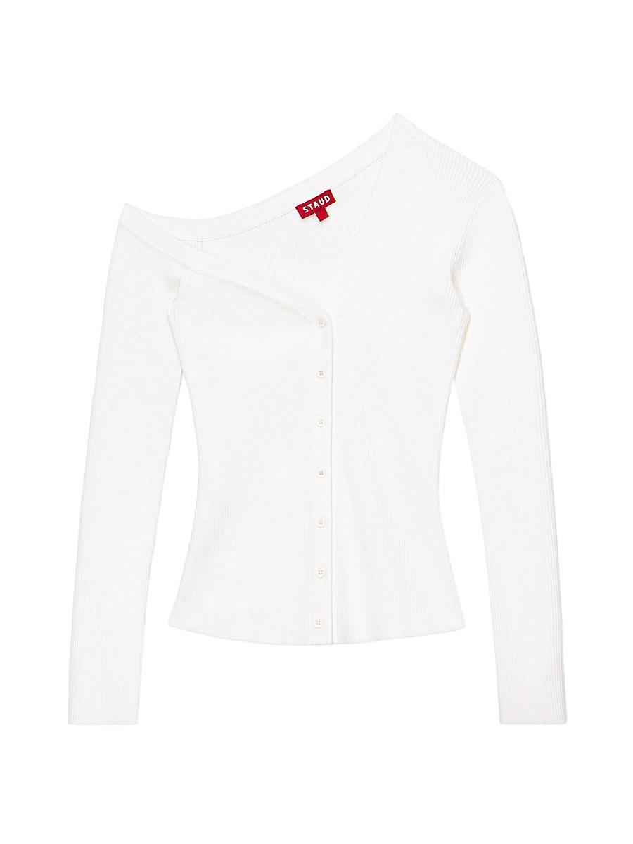 Staud Craftsman One Shoulder Ribbed Cardigan Product Image