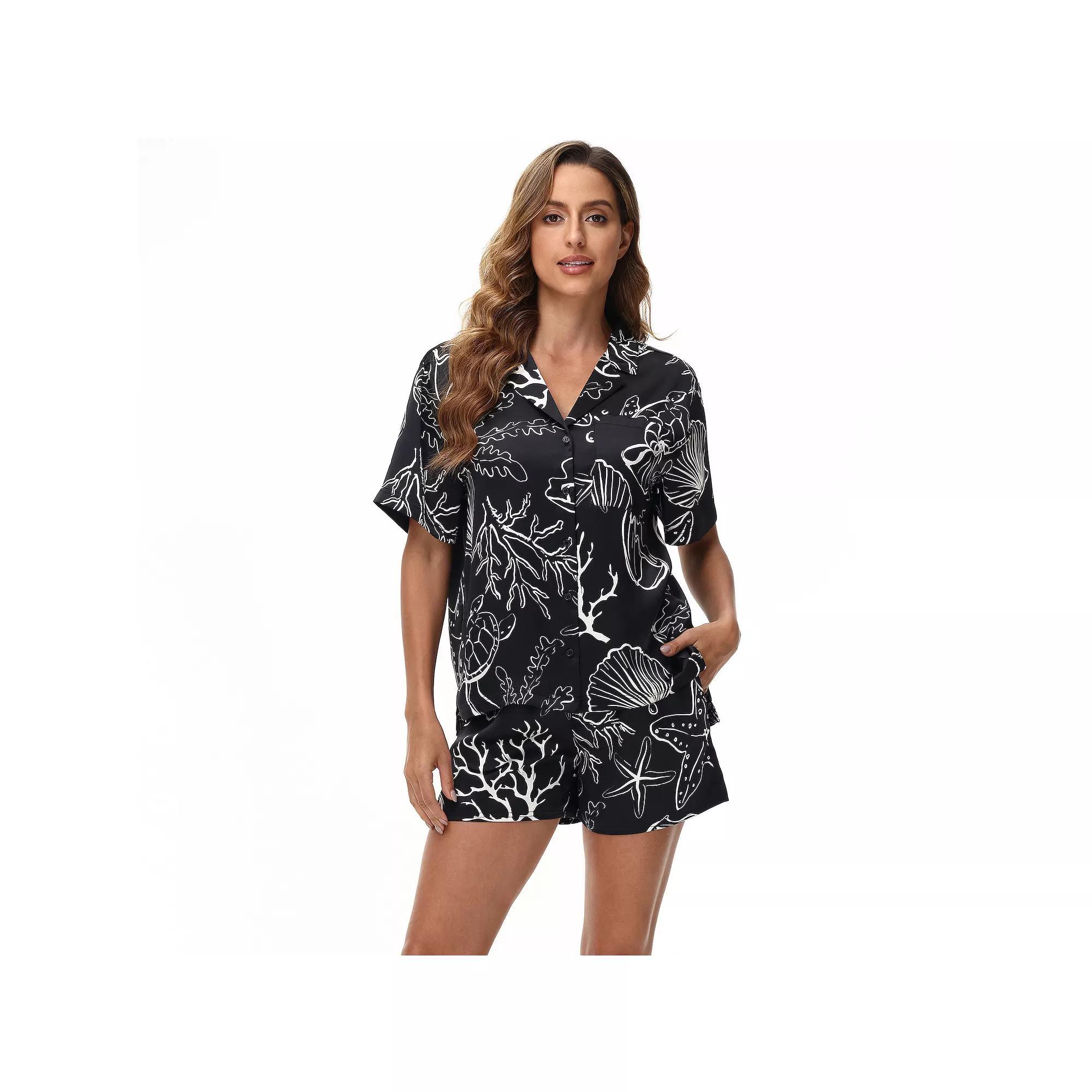 Women's Adyson Parker Satin Pajama Top & Pajama Shorts Set, Girl's, Size: Large, Black Beauty Product Image