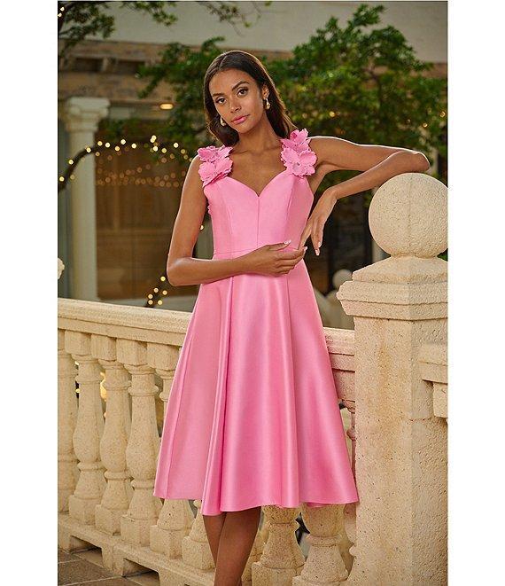 Adrianna Papell Sweetheart Neck 3D Floral Strap Mikado Fit & Flare Midi Dress Product Image