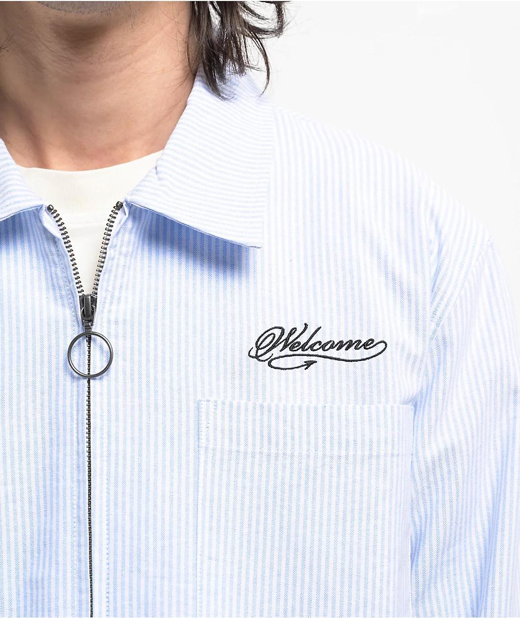 Welcome Dimension White & Blue Long Sleeve Zip Shirt Product Image