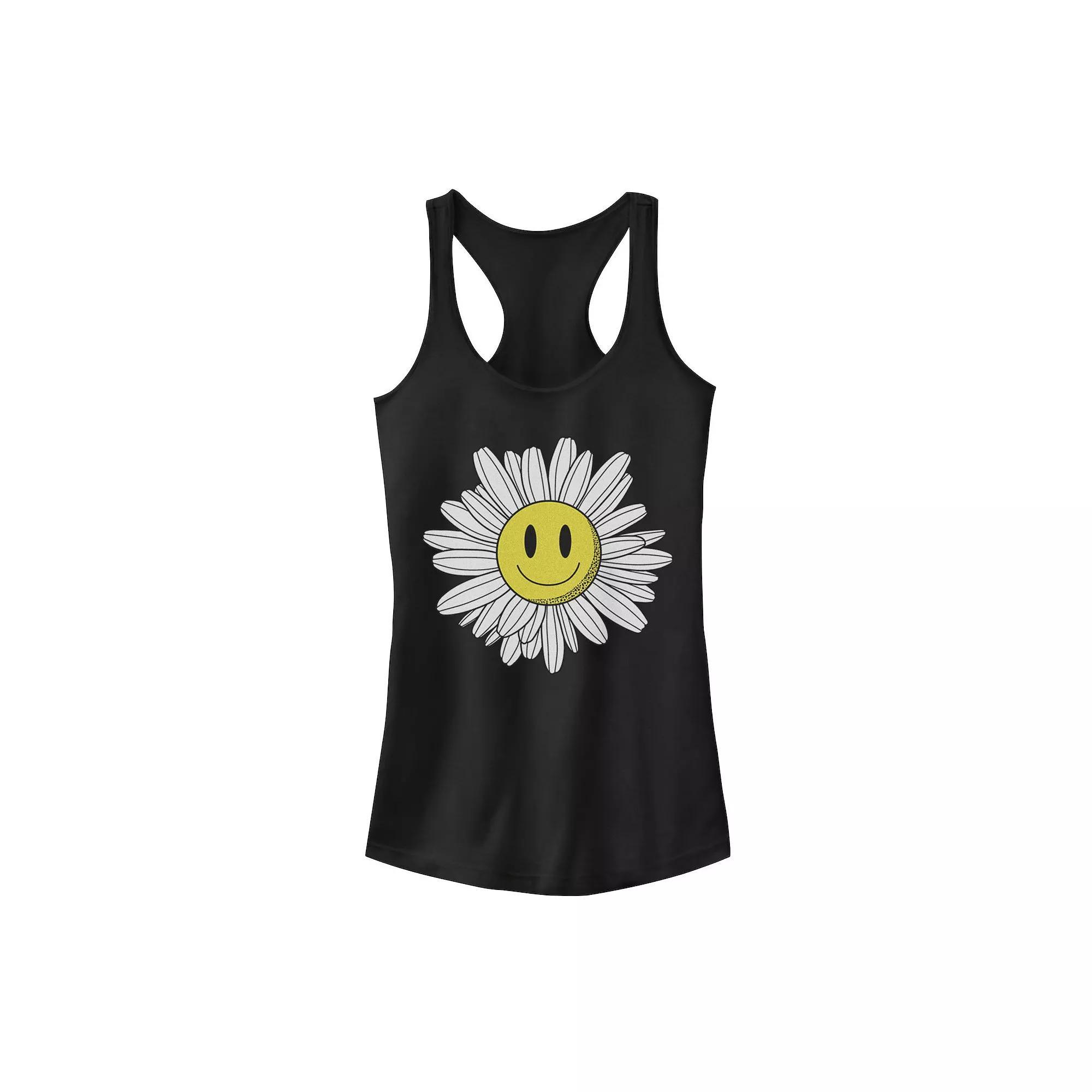 Juniors' Big Smiling Daisy Tank Top, Girl's, Size: Small, Black Product Image
