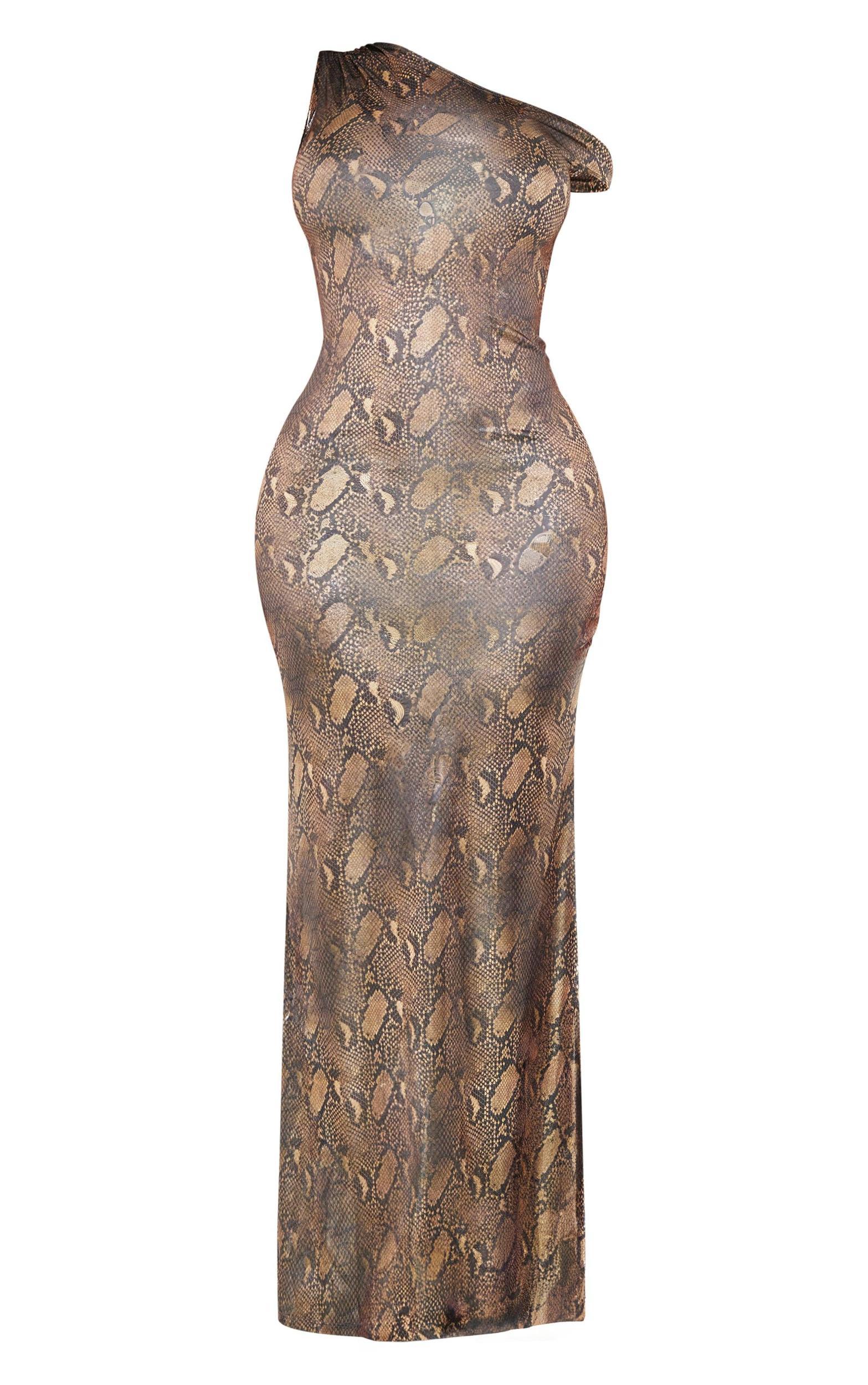 Shape Champagne Snake Wet Look Asymmetric Maxi Dress Product Image