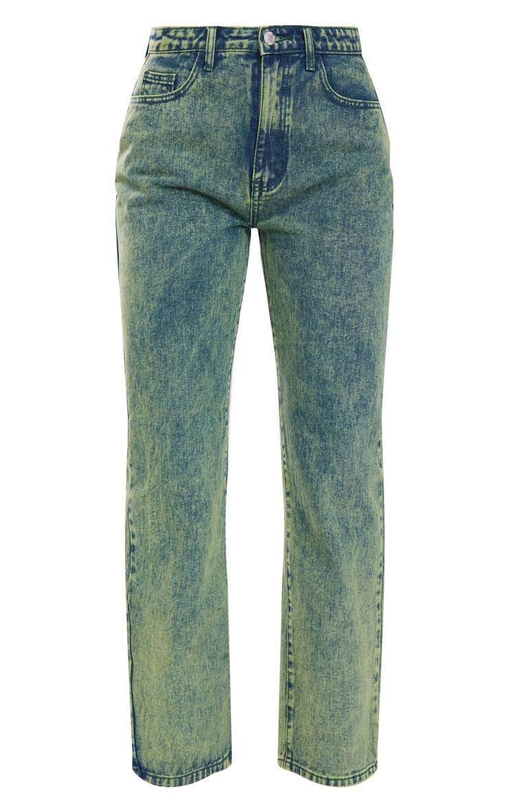 Green Tint Vintage Wash Mid Rise Wide Leg Jeans Product Image