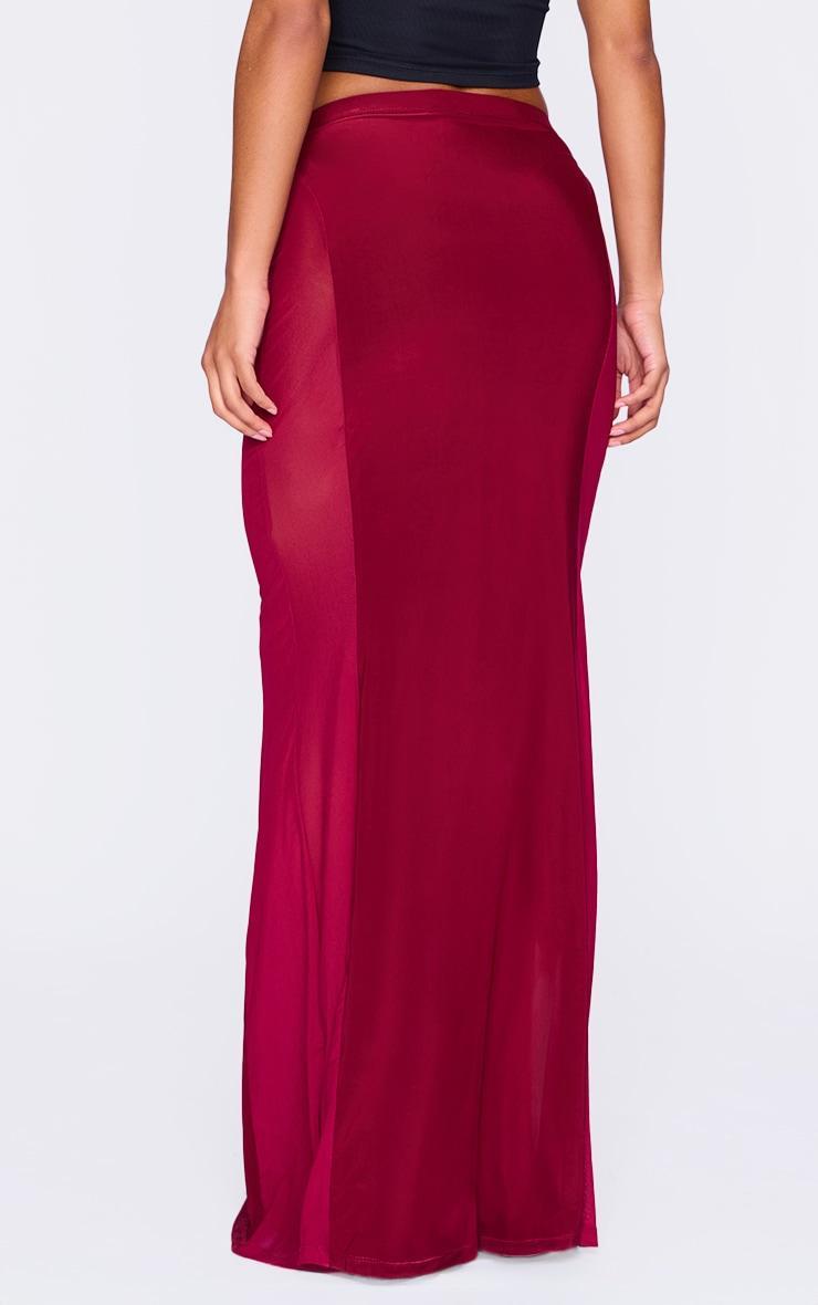 Burgundy Slinky Mesh Detail Maxi Skirt Product Image