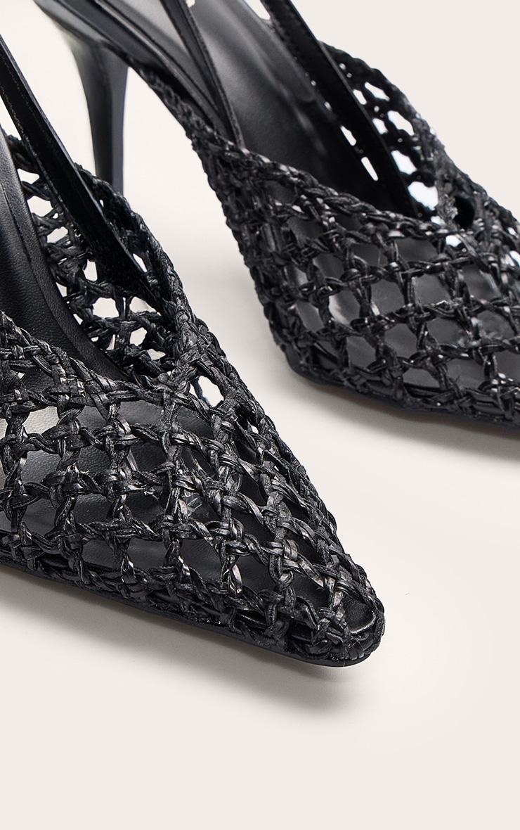 Black Pu Point Toe Woven High Heeled Sling Back Courts Product Image