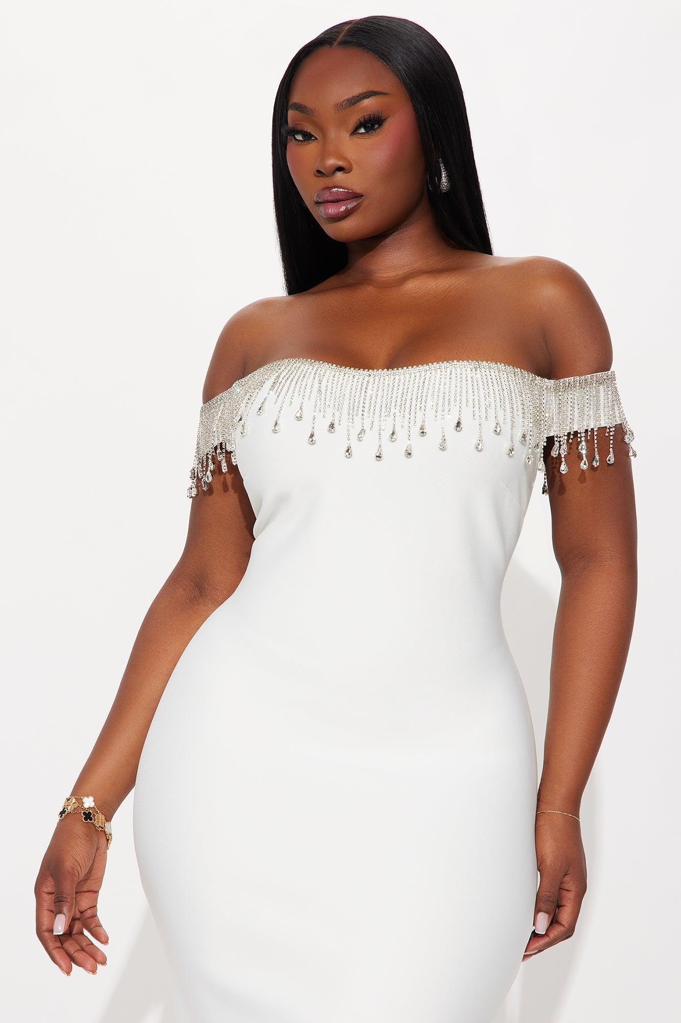 Brooke Bandage Rhinestone Mini Dress - White Product Image