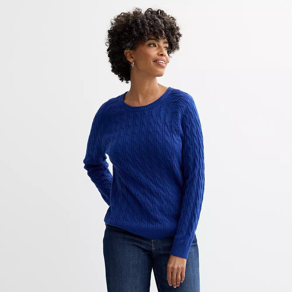 Womens Croft & Barrow The Extra Soft Cabled Crew Neck Sweater Flynn Blue Product Image