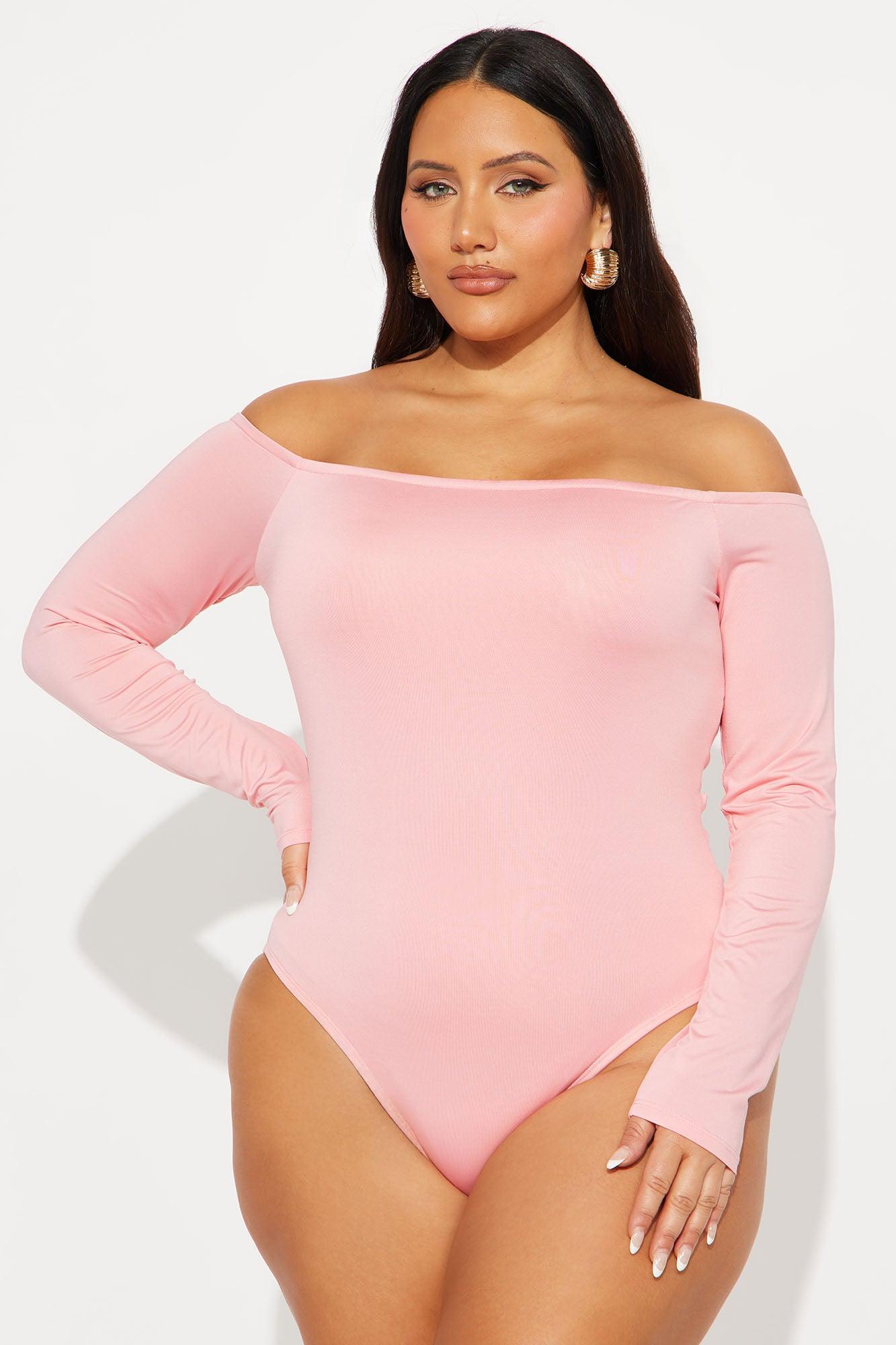 No Convincing Off Shoulder Cut Out Bodysuit - Pink Product Image