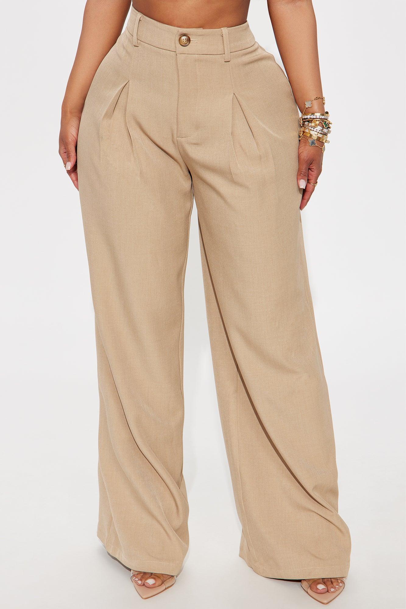 Alena Crepe Wide Leg Trouser Pant - Beige Product Image