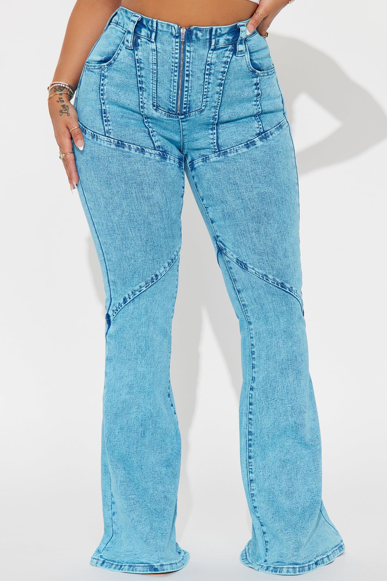 Couldn't Be Better Stretch Acid Wash Flare Jeans - Blue Product Image