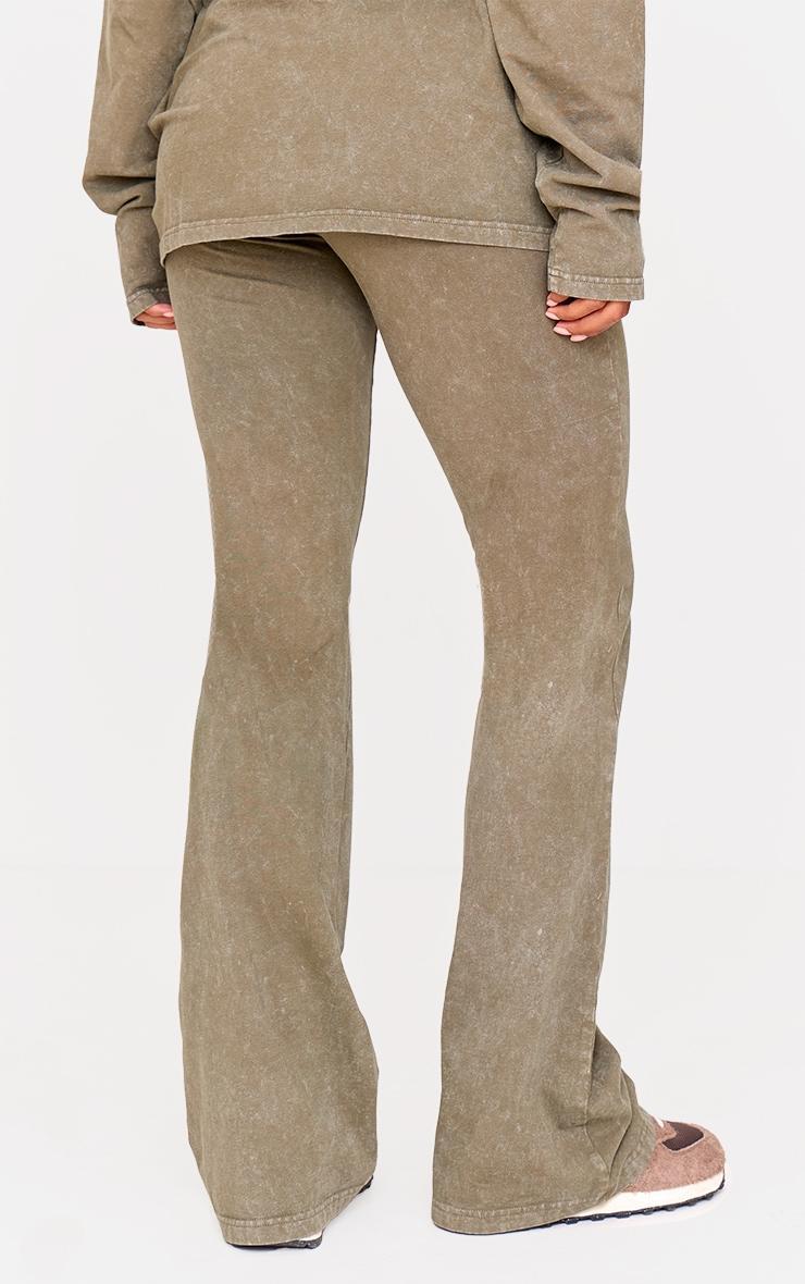 PRETTYLITTLETHING Olive Embossed Logo Washed Skinny Flare Pant Product Image