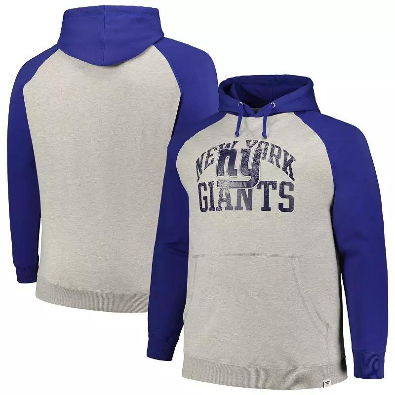 Men's Profile Heather Gray/Royal New York Giants Big & Tall Favorite Arch Throwback Raglan Pullover Hoodie, Size: 2XB, Grey Product Image