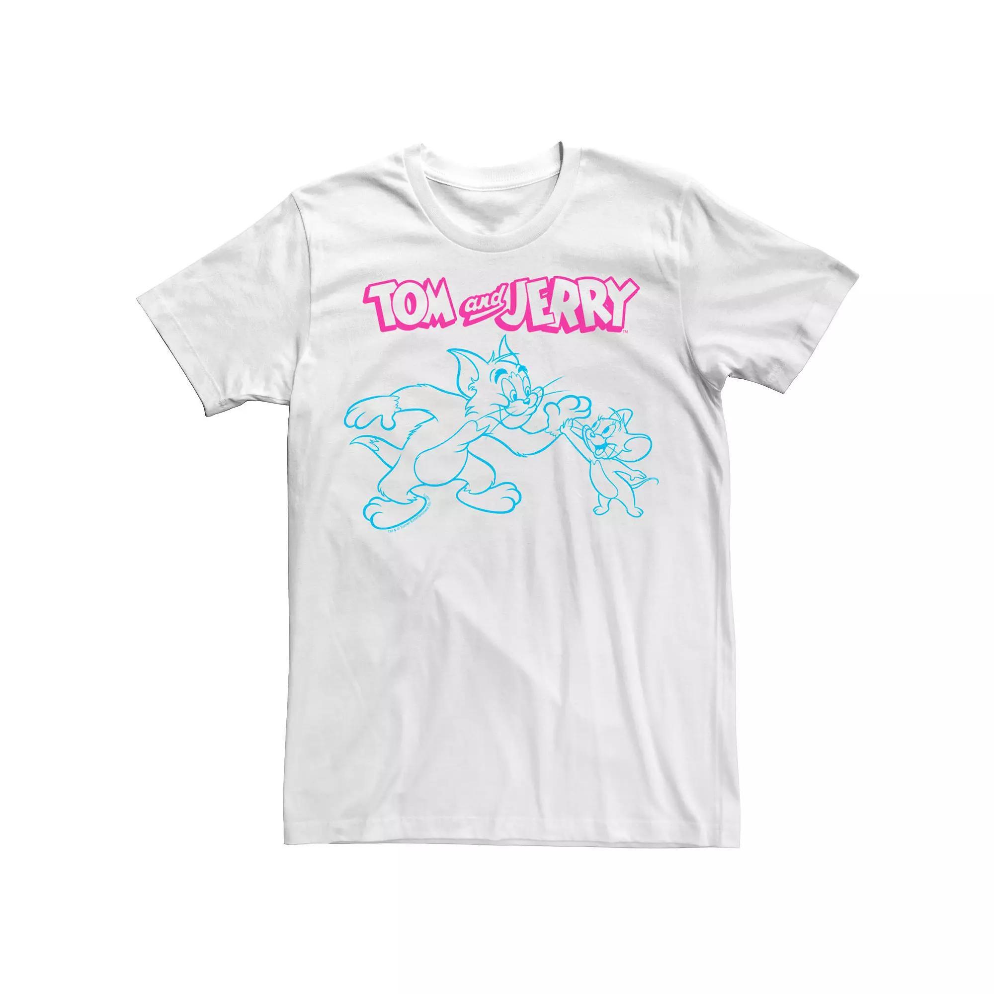 Men's Looney Tunes Tom and Jerry High Five Line Art Tee, Size: Medium, White Product Image