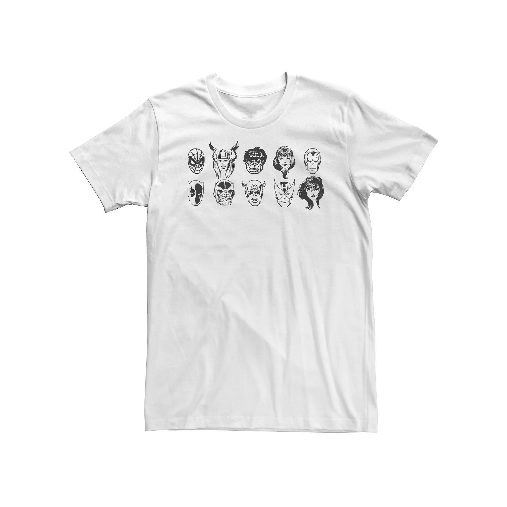 Big & Tall Marvel Character Lineup Heads Sketch Tee, Men's, Size: 4XLT, White Product Image